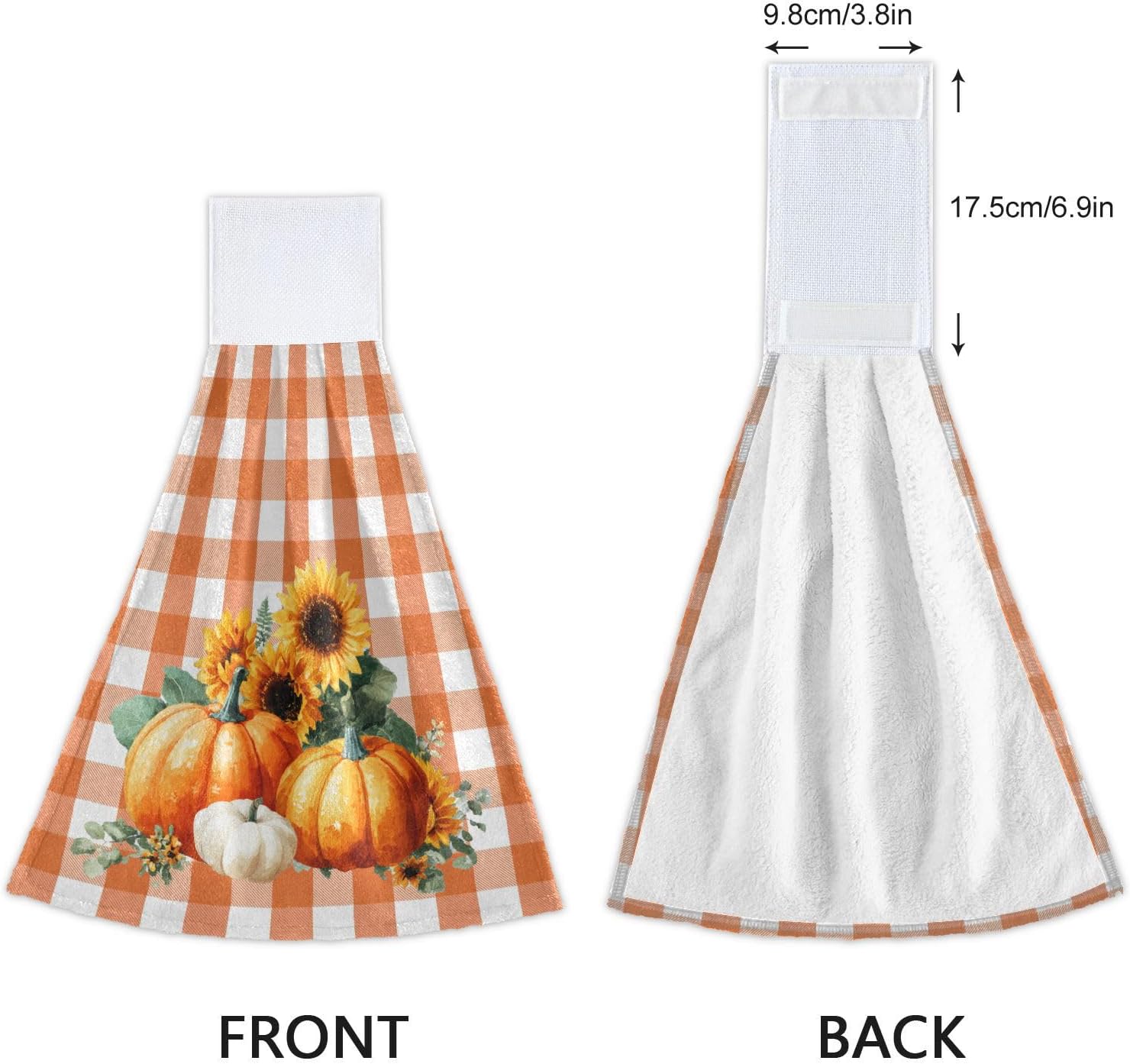 Boccsty Autumn Pumpkin Hanging Kitchen Towels 2 Pieces Harvest Sunflower Orange Buffalo Check Dish Cloth Tie Towels Hand Towel Tea Bar Towels for Bathroom Farmhouse Housewarming Tabletop Home