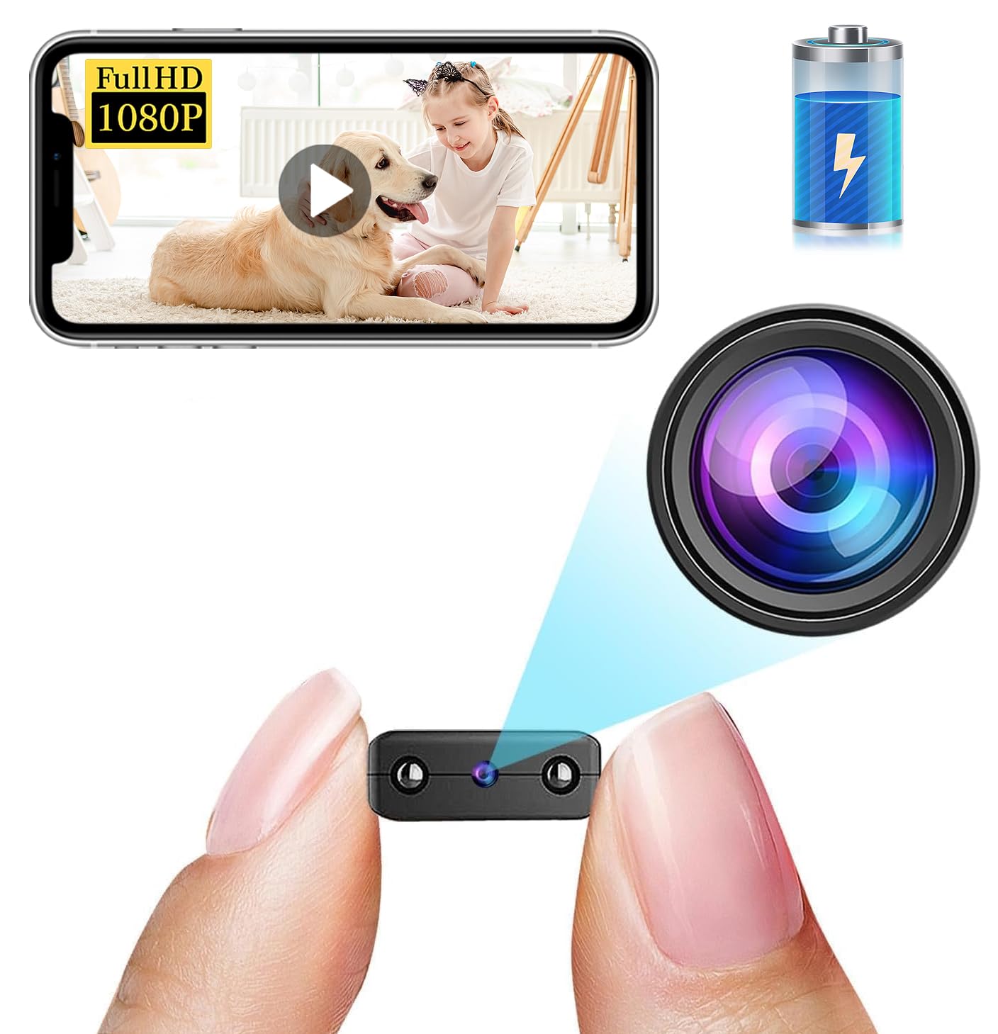 Smallest Wireless Wifi Battery Camera,HD1080P Mini Security Camera with Video Recording Live Feed,Baby Monitor Cam With Night Vision,Motion Detection,