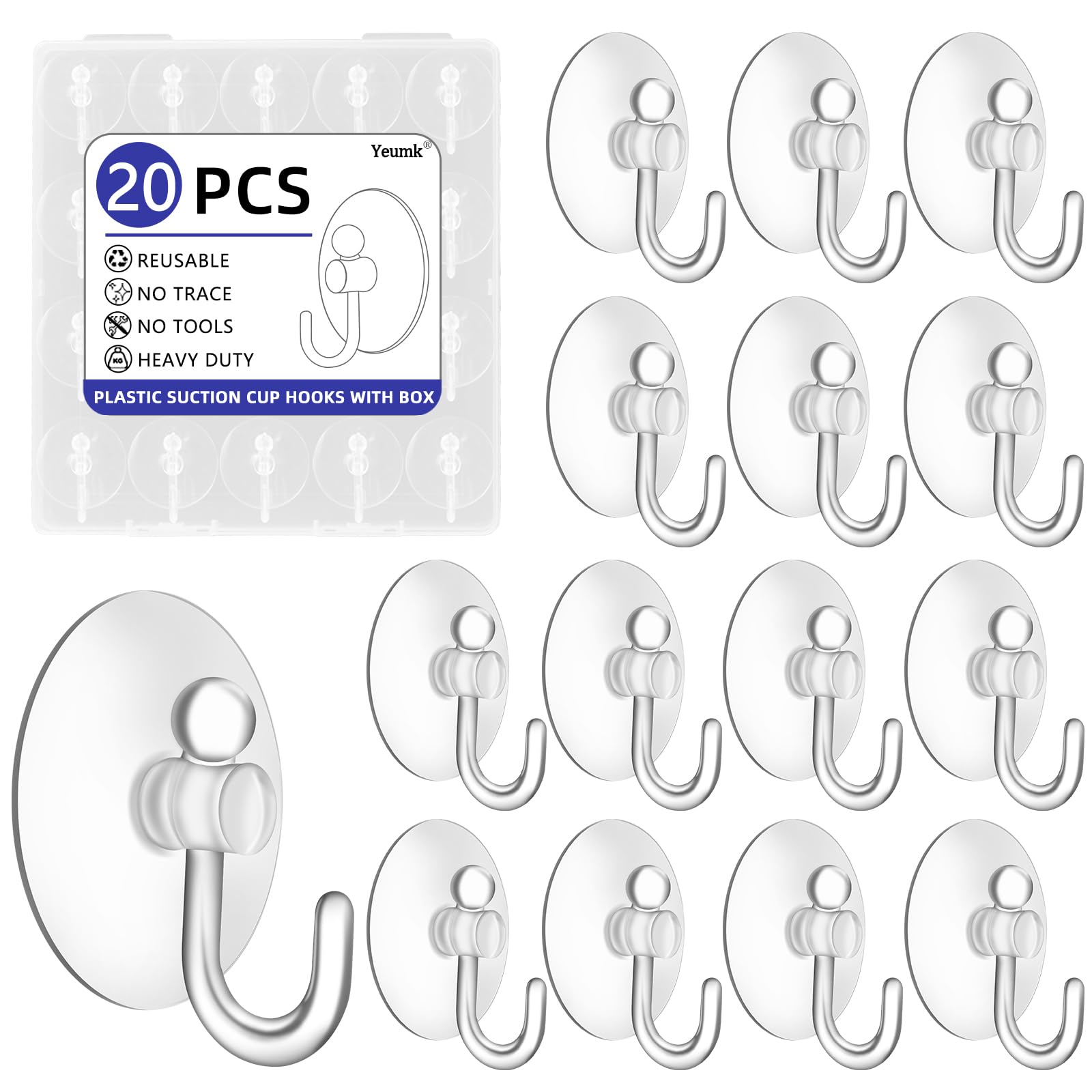 Yeumk 20Pack Suction Cup Hooks 1 2Inch Clear PVC Suction Cups Hooks Removable and Reusable Utility Hooks for