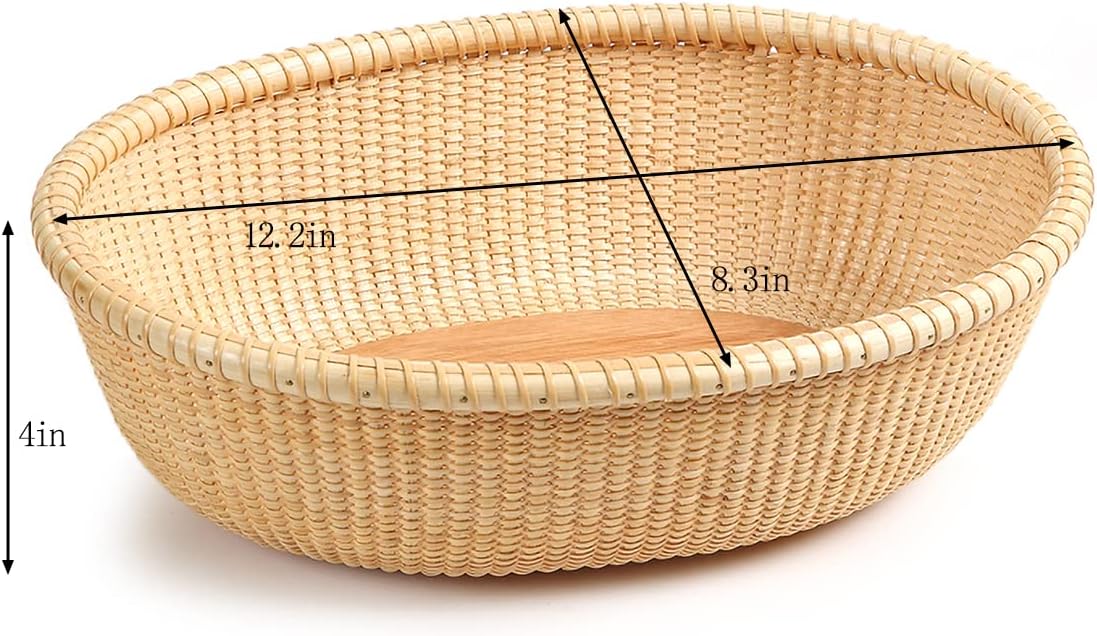 Cane-on-cane weave Hand Woven Decorative Rustic Serving Trays for Home/Social Events - Bread Basket, Vegetable, Fruits, Snacks, Crackers, and Breakfast,Bread Serving Basket.