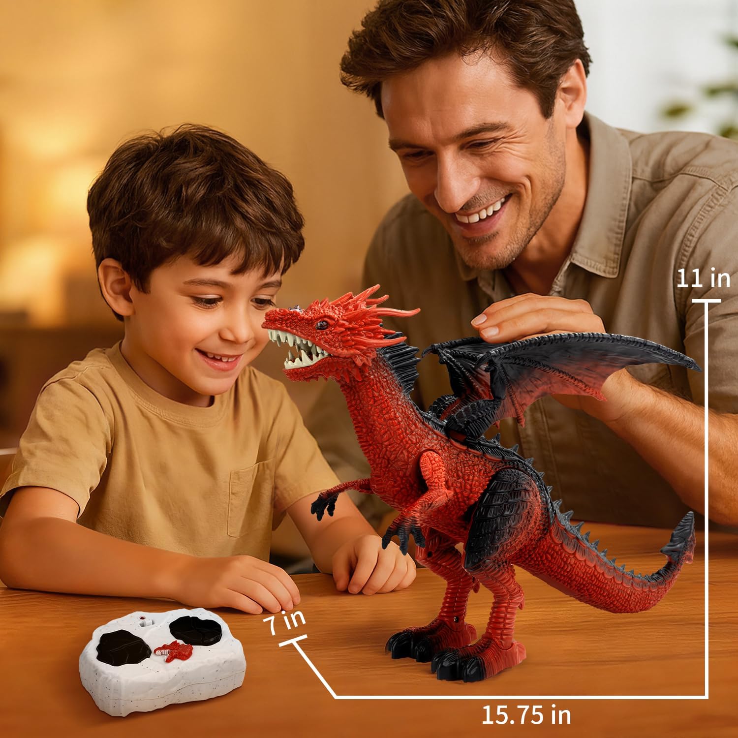 Remote Control Dinosaur Toy for Kid, RC Dragon with Water Mist Spray, Walking, Wing-Flapping, Light-Up Effect,Realistic Roaring Sound,Large Electronic Dino Toy,Birthday for Boy Ages 5+