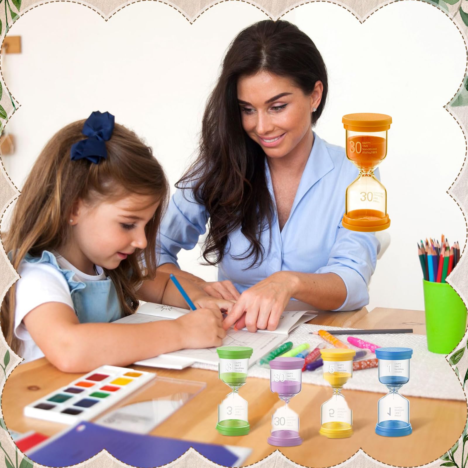 6 Pezzi Clessidra Bambini, Colorate Clessidre Set per Bambinis 1/5/10/15/20/30 Minuti, per Fetto come Timer Visivo Bambini, Educativo o come Clessidra Bomboniera