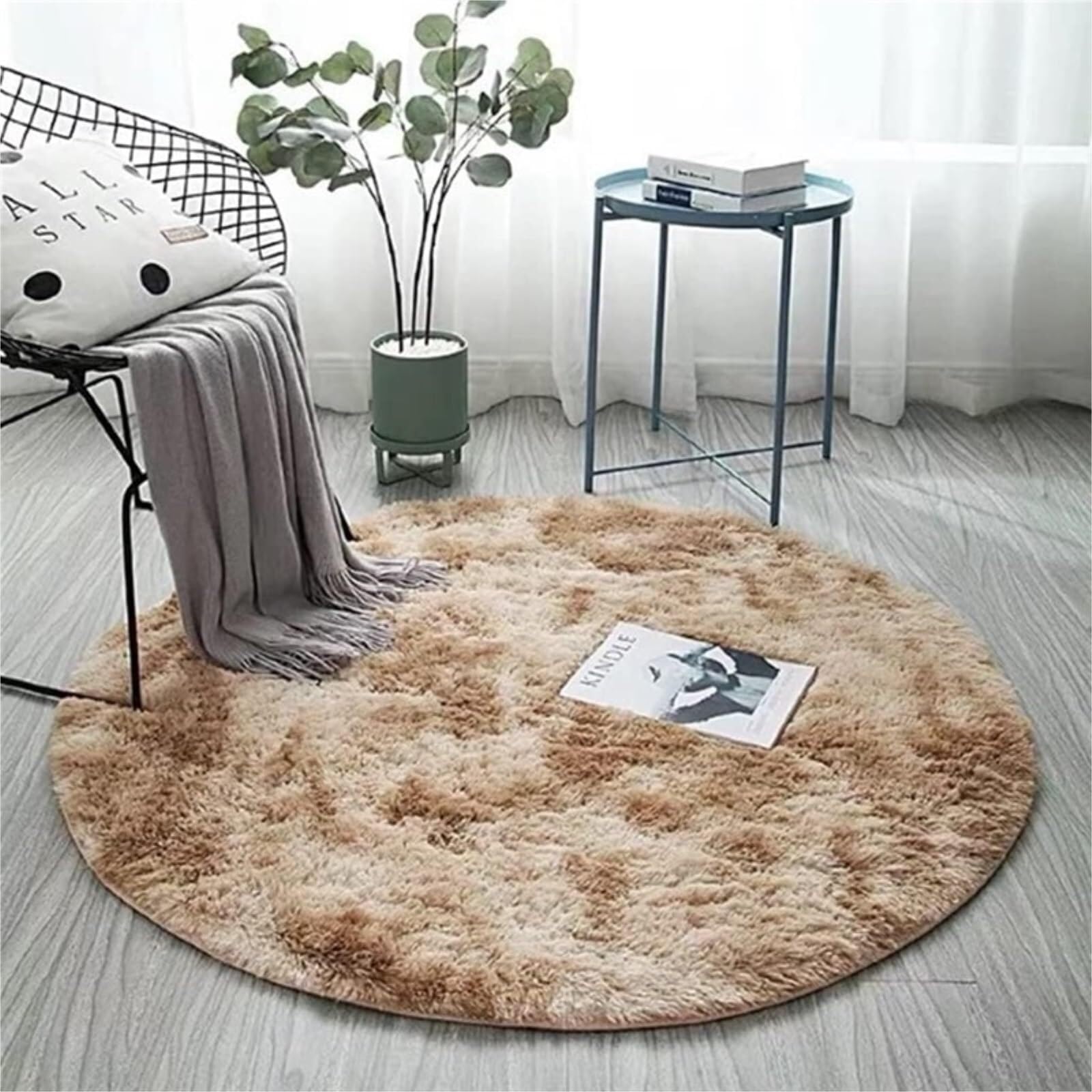 Tapis de bain rond 140 cm en coton doux dégradé chic pour salon et douche
