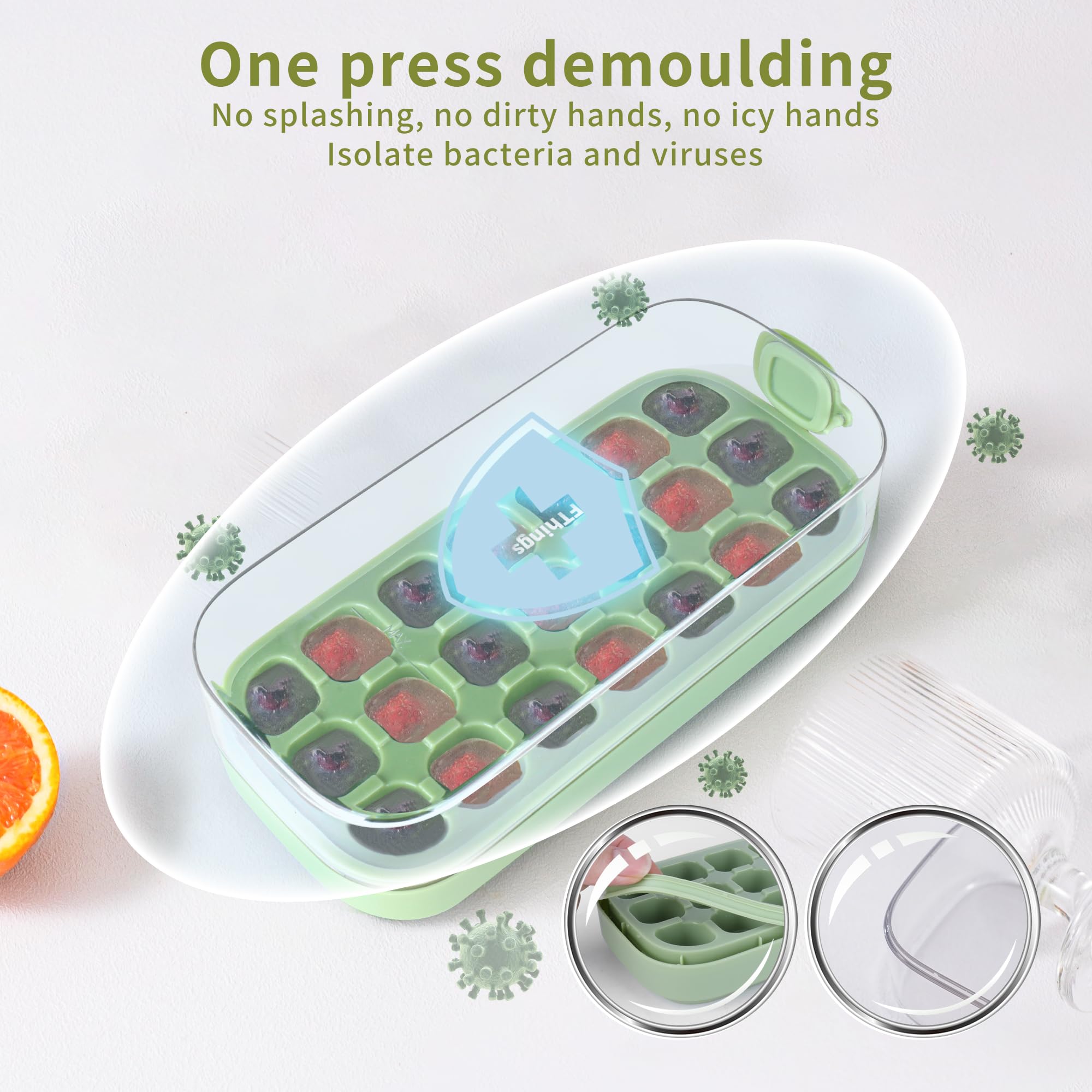 Stampo Per Cubetti Di Ghiaccio Con Coperchio E Contenitore, 21 Scomparti, Silicone Alimentare, Facile Riempimento E Rilascio, Impilabile, 2 Anni Di Garanzia