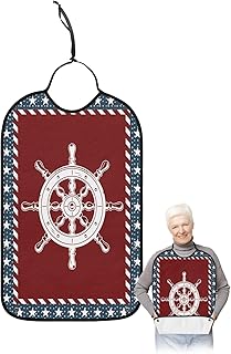 BOBOWUNY 4th of July Adult Bibs for Elder Women Men Eating, Independence Day Patriot Ocean Navigate Rudder Waterproof & Washable Bibs for Eating Clothing Protector Dining Bibs for Crumb Catcher