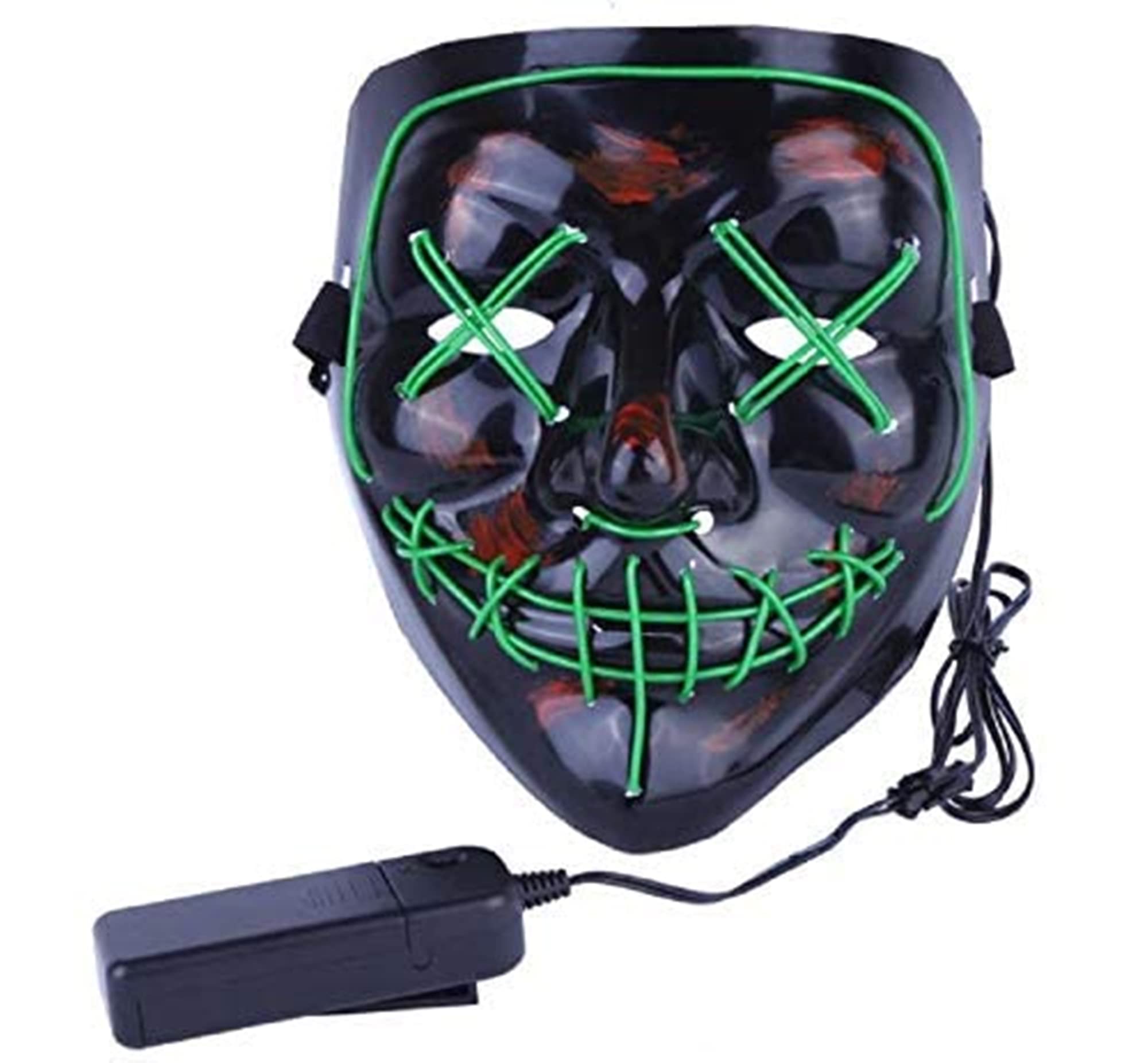 Lovelegis Led Mask, Horror, Monster, Zombie, Fancy Dress, Halloween, Carnival, Party, Accessories, Black, White Light, green