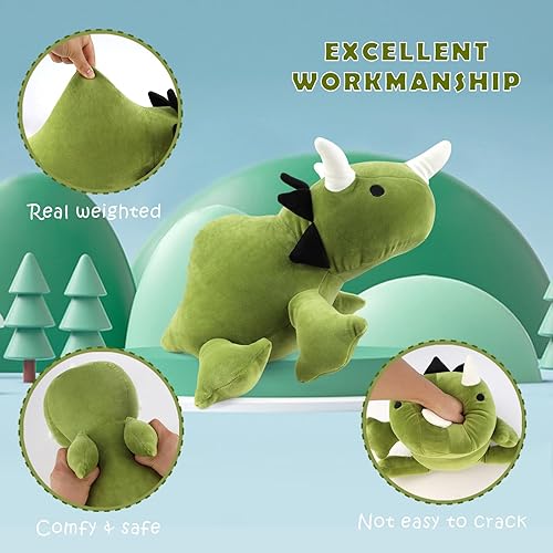 Miniatura 2 de SUIYUEOUR Peluche de dinosaurio con peso de 3.5 libras, animal de peluche de dinosaurio, peluches para cumpleaños de niños, 24 pulgadas (verde)