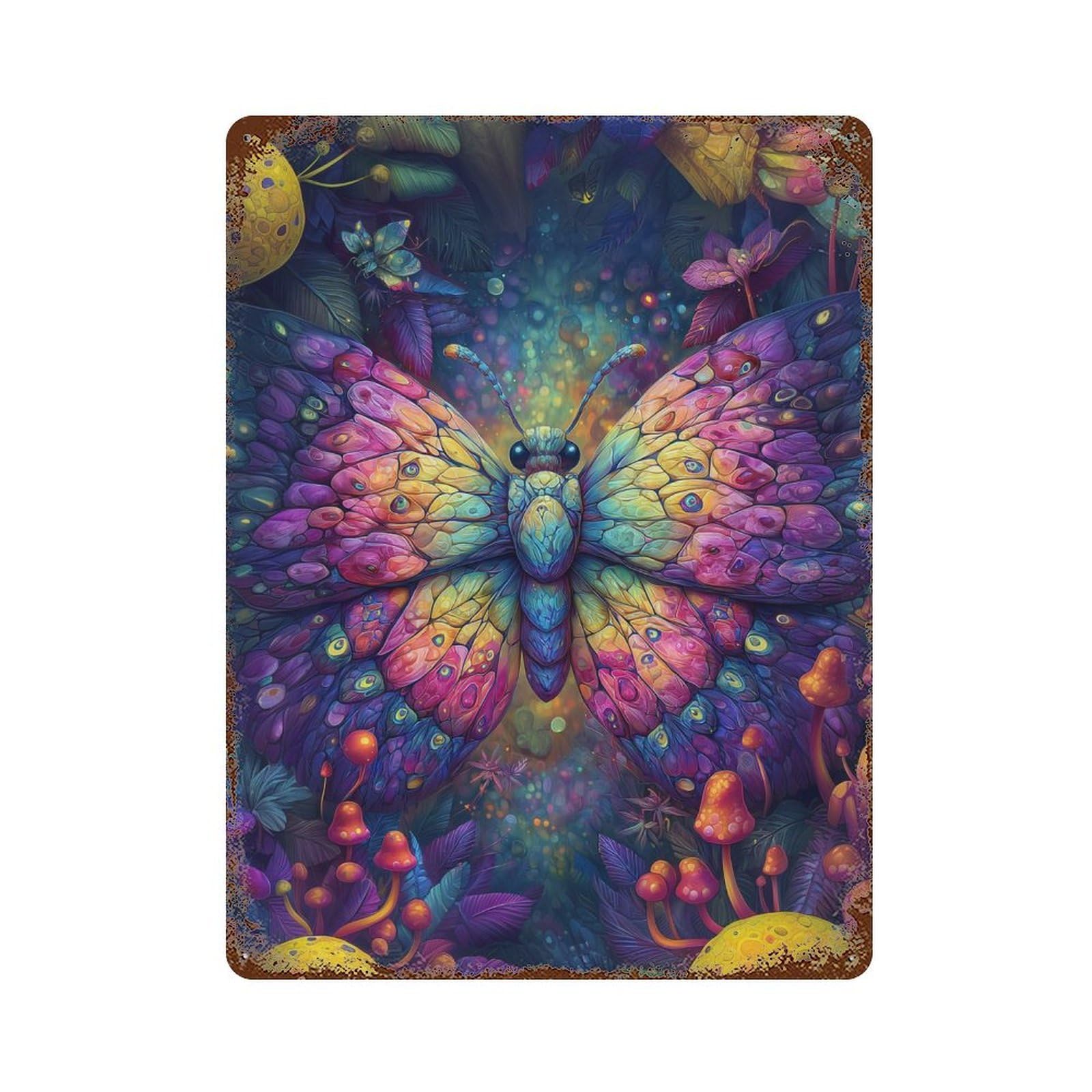 Colorful Fantasy Butterfly 15.7"x11.8" Distressed Metal Wall Sign, Retro Wall Decor for Garage, Bar And Workshop Decor