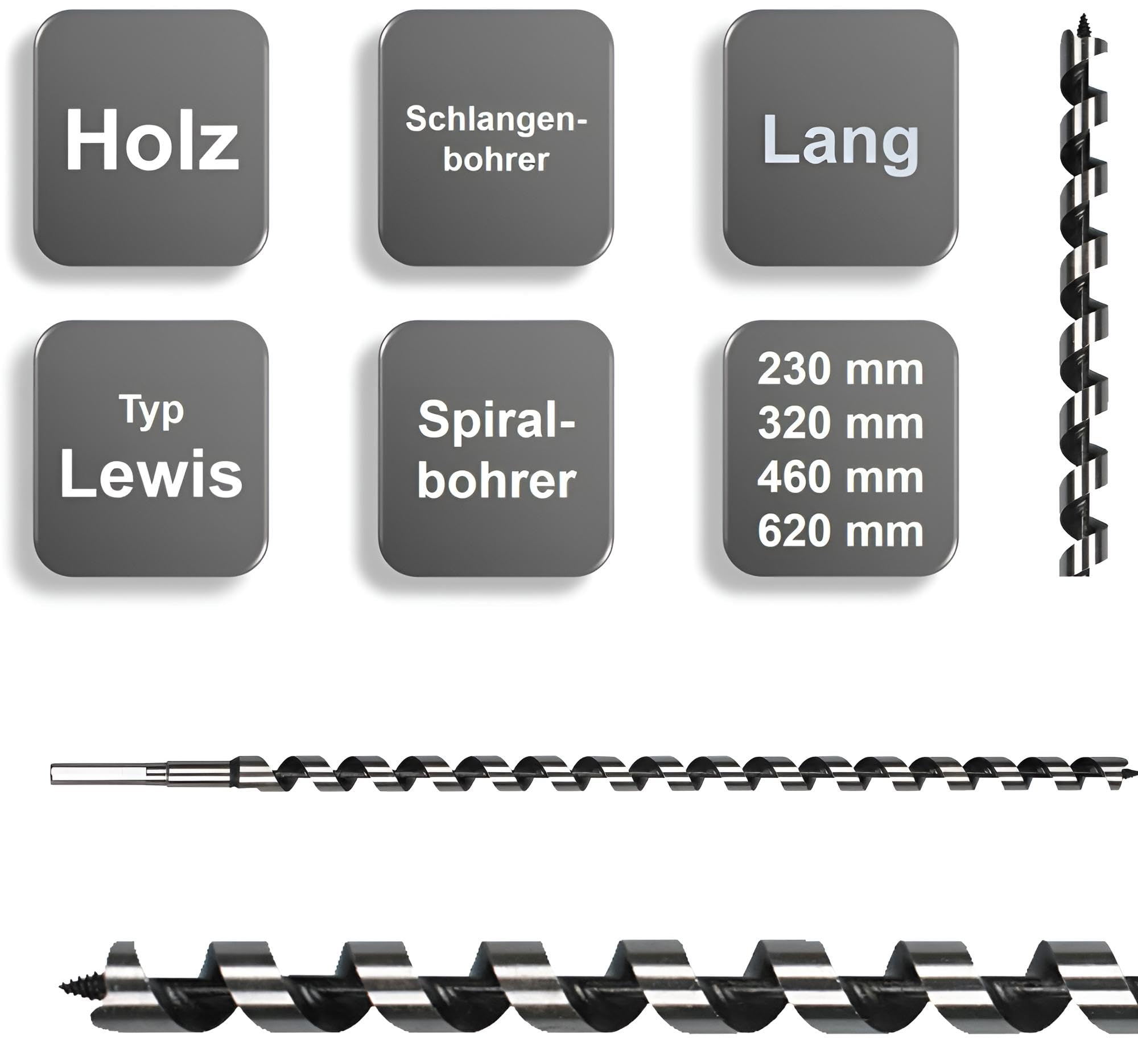 Punta a serpente, punta per legno, punta a spirale per legno, punta tipo Lewis, punta lunga per travi, punta a spirale (30 x 620 mm)