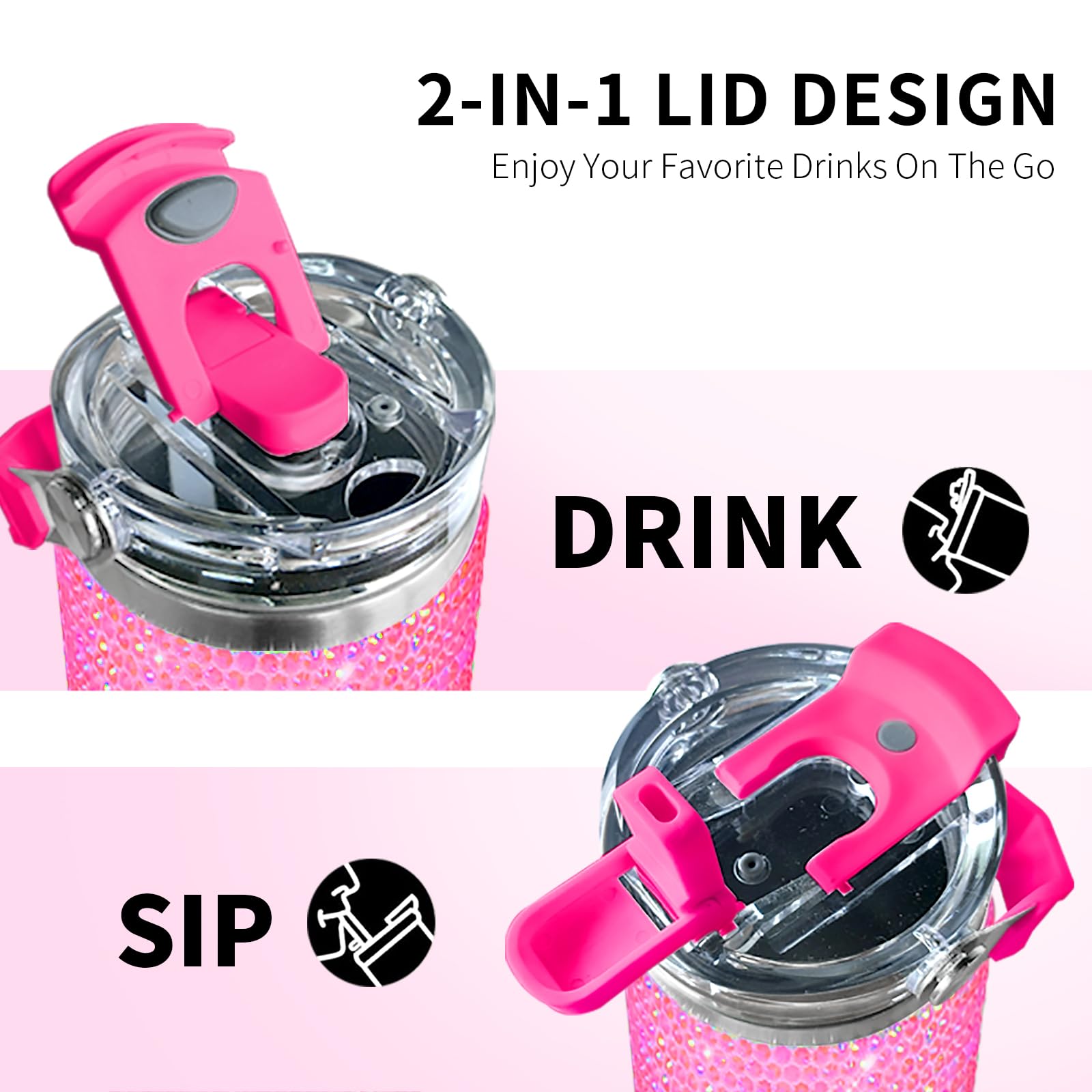 Trinkbecher mit Strasssteinen und Griff oben, 850 ml, Edelstahl-Wasserflasche, Diamant-Glitzer-Becher für Frauen, Geburtstagsgeschenke für Frauen, Mutter, Ehefrau, Freundin (850 ml, Fuchsia)