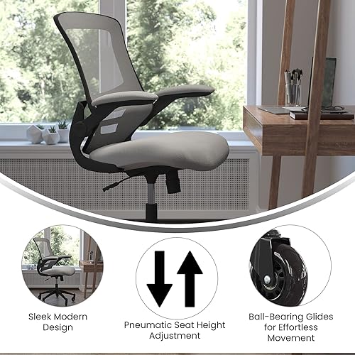 Miniatura 4 de Flash Furniture Kelista Silla ergonómica giratoria de malla gris oscuro con brazos abatibles y ruedas transparentes