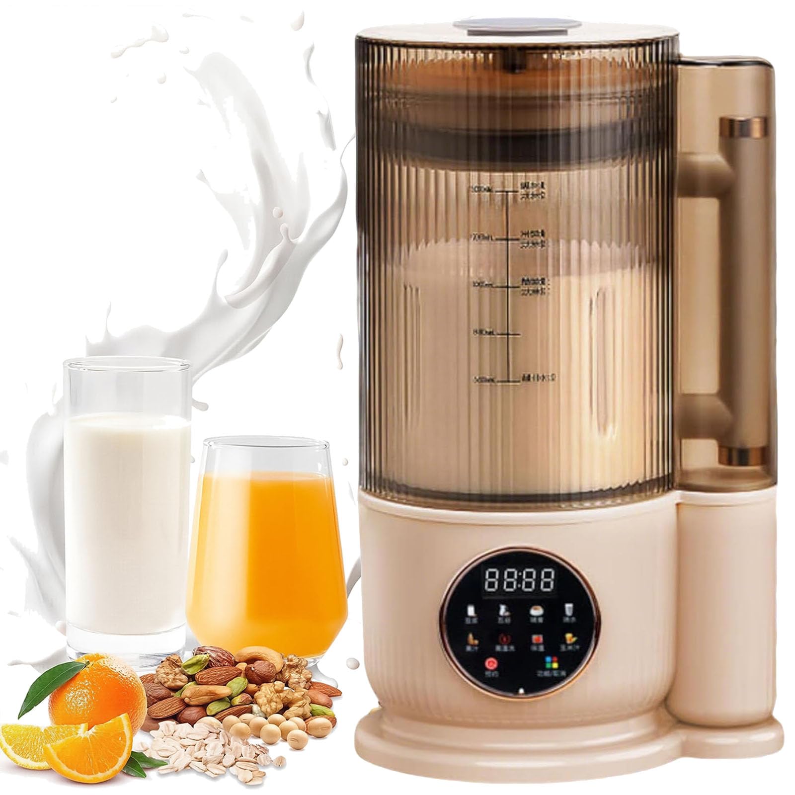 Sojamilchbereiter, 1.5L Nussmilchbereiter mit Selbstreinigung, 12 Klingen, Schalldichte Abdeckung, Macht Mandelmilch, Hafermilch, Pflanzenmilch, Saft mit 24H Verzögerung Timer