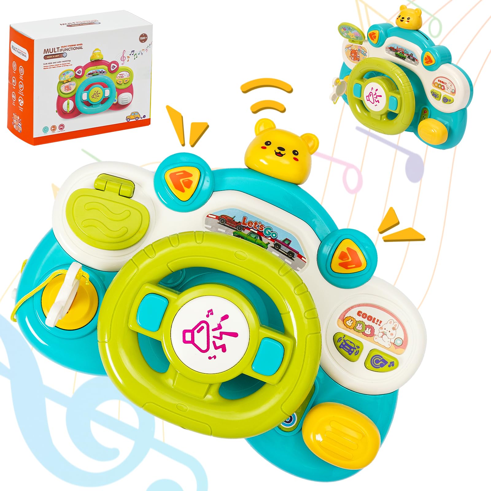 Maycoly Kid Steering Wheel Toy Pretend Play with Music Driving Educational Baby Musical Toys with Sound Light and Music Roleplay Learning Sensory Toy for Boy Girl 12 Months+