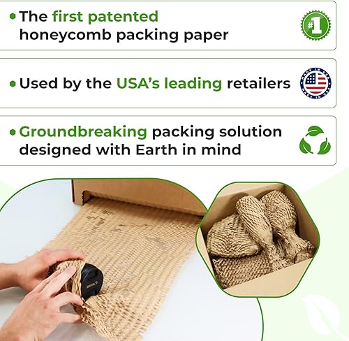 Miniatura 5 de IDL Packaging Juego de papel de embalaje de panal, marrón, rollo de papel kraft HexcelWrap de 15 pulgadas x 1400 pies en caja autodispensada + 1