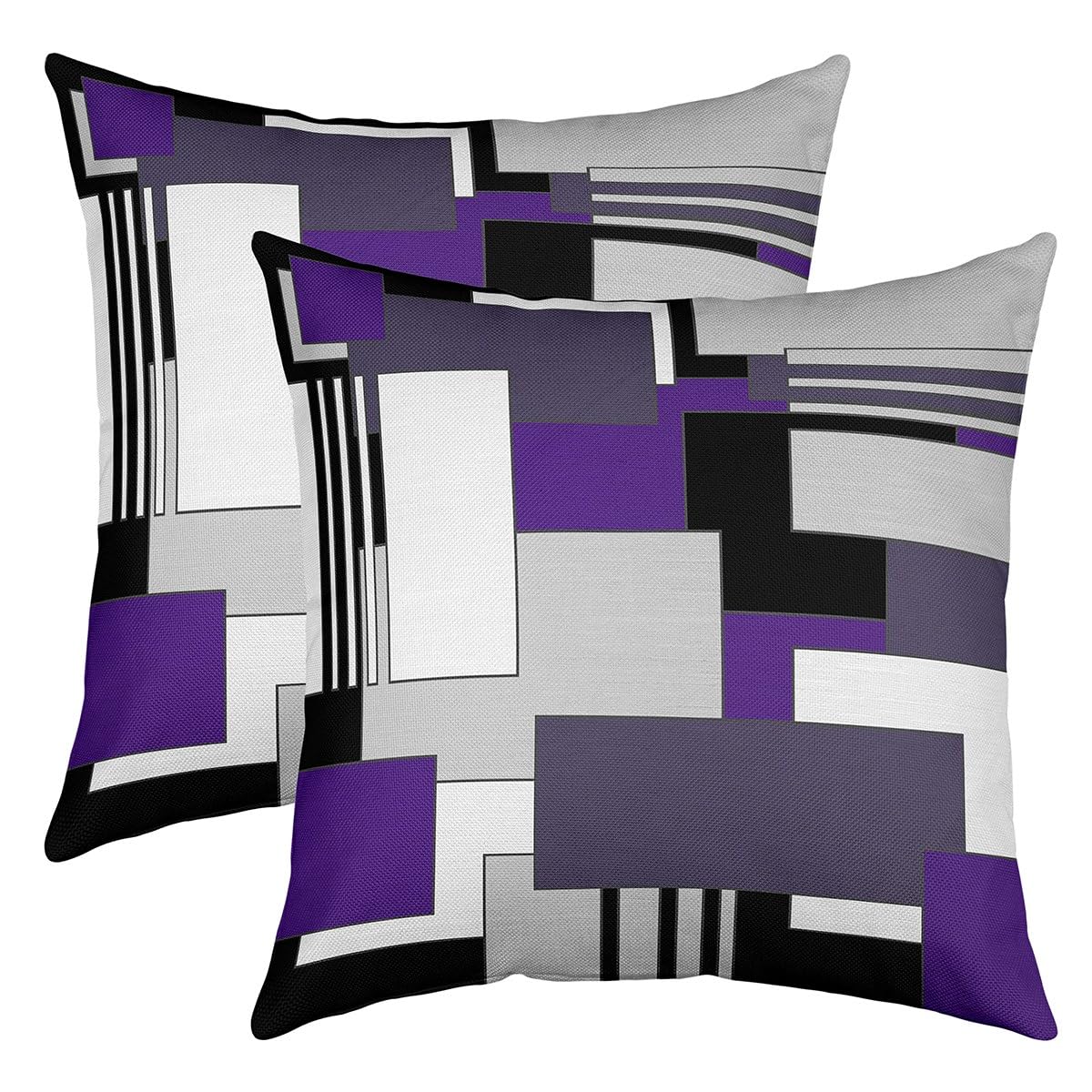 Purple Gray White Geometric Throw Pillow Covers Set of 2 Decor Pillowcase for Sofa Bed Chair Car Modern Abstract Cushion Case Square Rectangle Outdoor Pillows Covers Room Decor 16x16 Inch