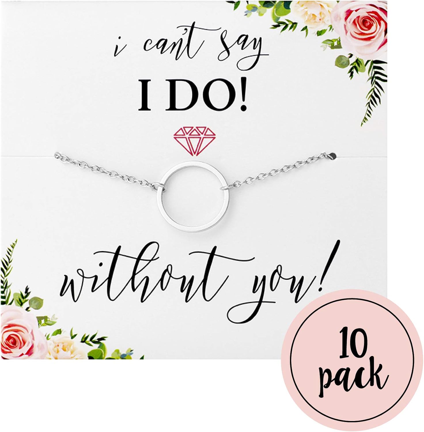Pop Fizz Designs I Can't Say I Do Without You | Bridesmaid Proposal Gift | Silver Plated Necklaces, 10 Pack image 2