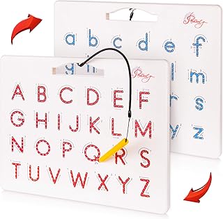 Povitrulya Magnetic Alphabet Tracing Board - double-sided upper & lower case Magnetic Drawing Board, ABC magnets for learn to write with magnetic pen, STEM toy letters learning, good for homeschooling