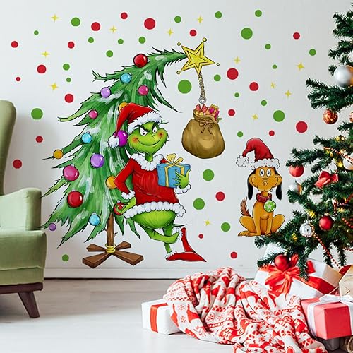Miniatura 24 de Calcomanías de pared para árbol de Navidad de 38.58 x 37 pulgadas, calcomanías de pared extraíbles para ventana de Navidad, decoración para Navidad