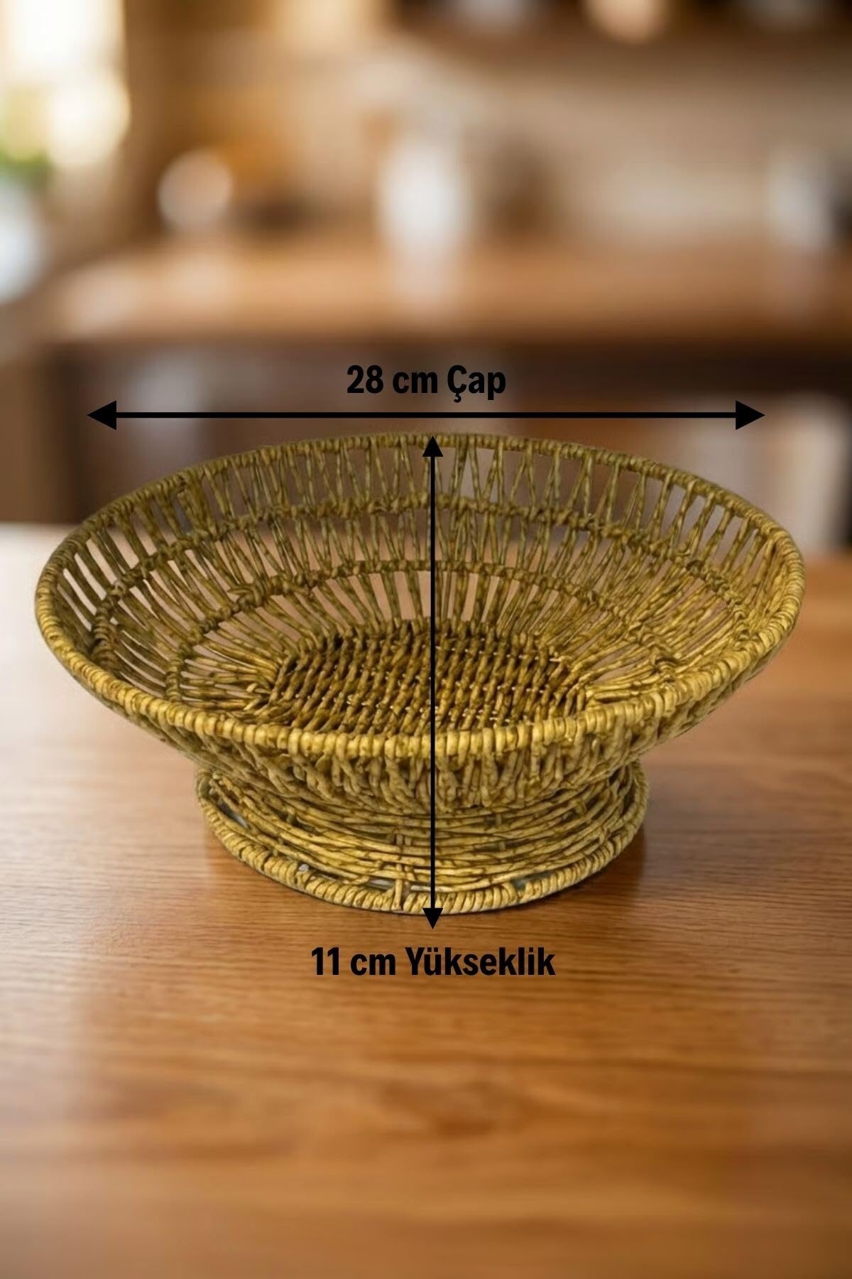 Buffer 28 cm Plastik Rattan Servis Çanağı, Doğal Hasır Görünümlü, Yuvarlak, İç İçe Geçebilen, 3 Parça Set