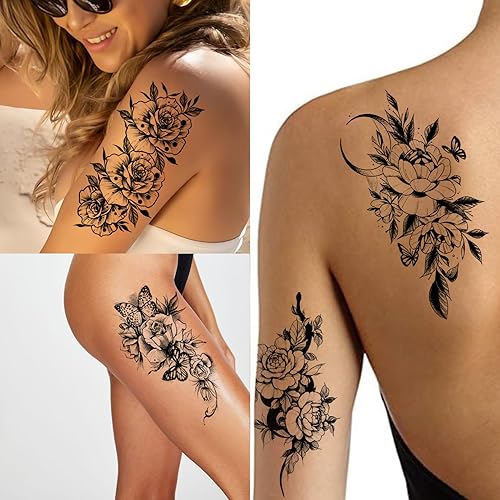 Miniatura 9 de Casciybo Tatuajes temporales de henna para adultos mujeres y niñas 12 hojas negras calcomanías de tatuaje de mandala de flores falsas arte