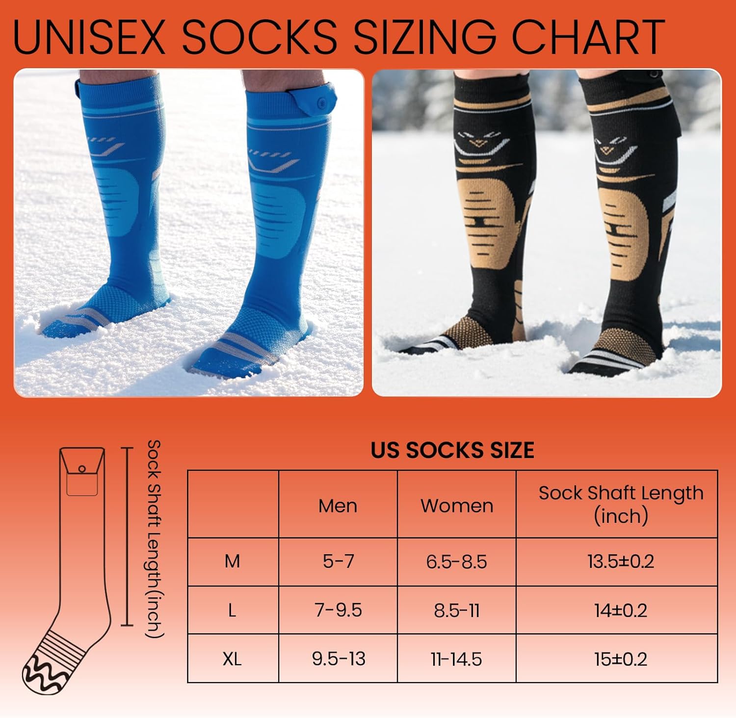 Merino Wool Heated Socks, 15-Hour Runtime & 145°F Heating, 8500mAh Rechargeable Electric Battery Operated Ski Socks with APP-Controlled for Men Women, Hunting, Camping, Winter (Khaki,M)