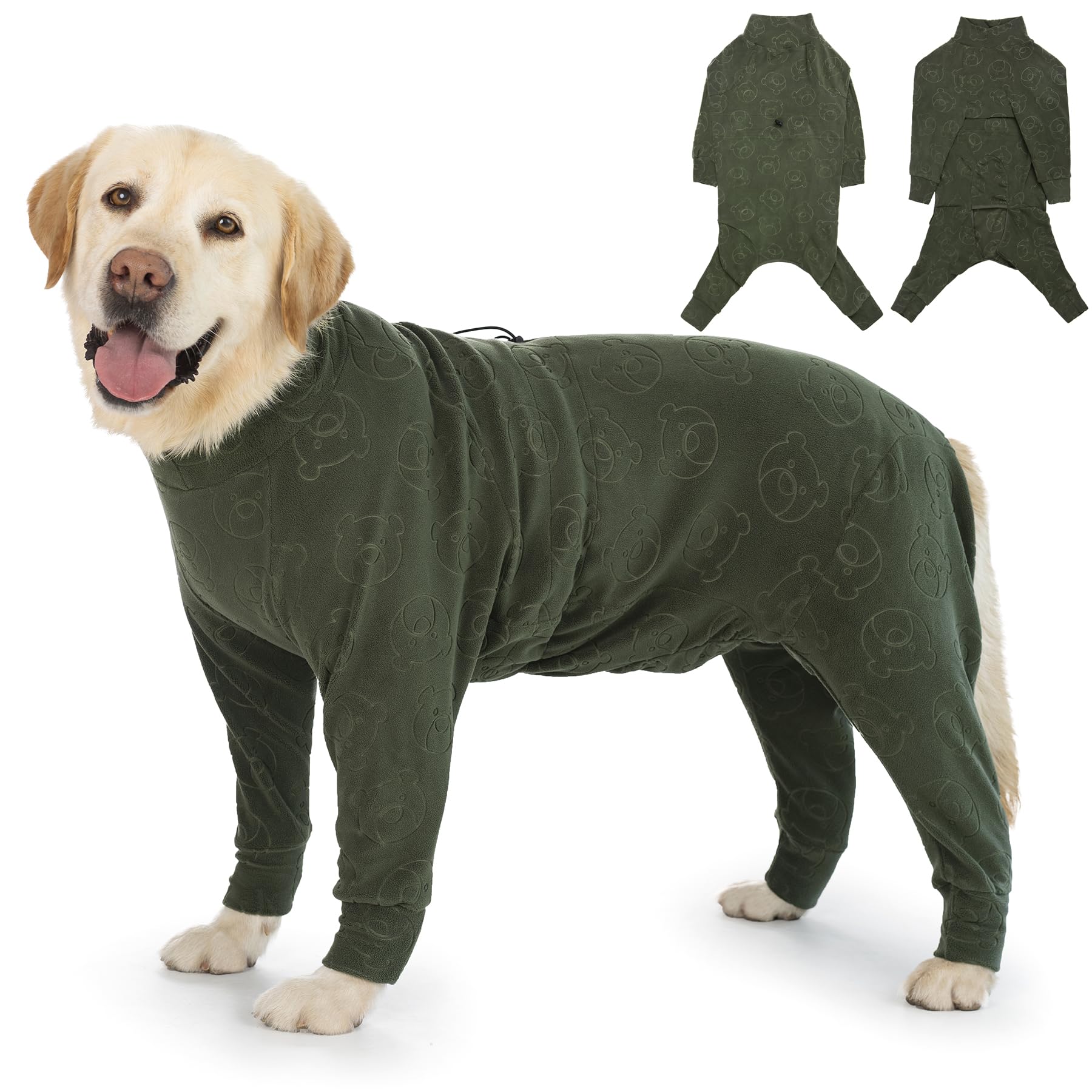 Dog Coats Autumn Winter Jumpsuit for Large Medium Dogs, Warmer Polar Fleece Dog Bodysuit Lightweight Pajamas, Pullover Stretchy Cold Weather Clothes (Dark Green, XL)