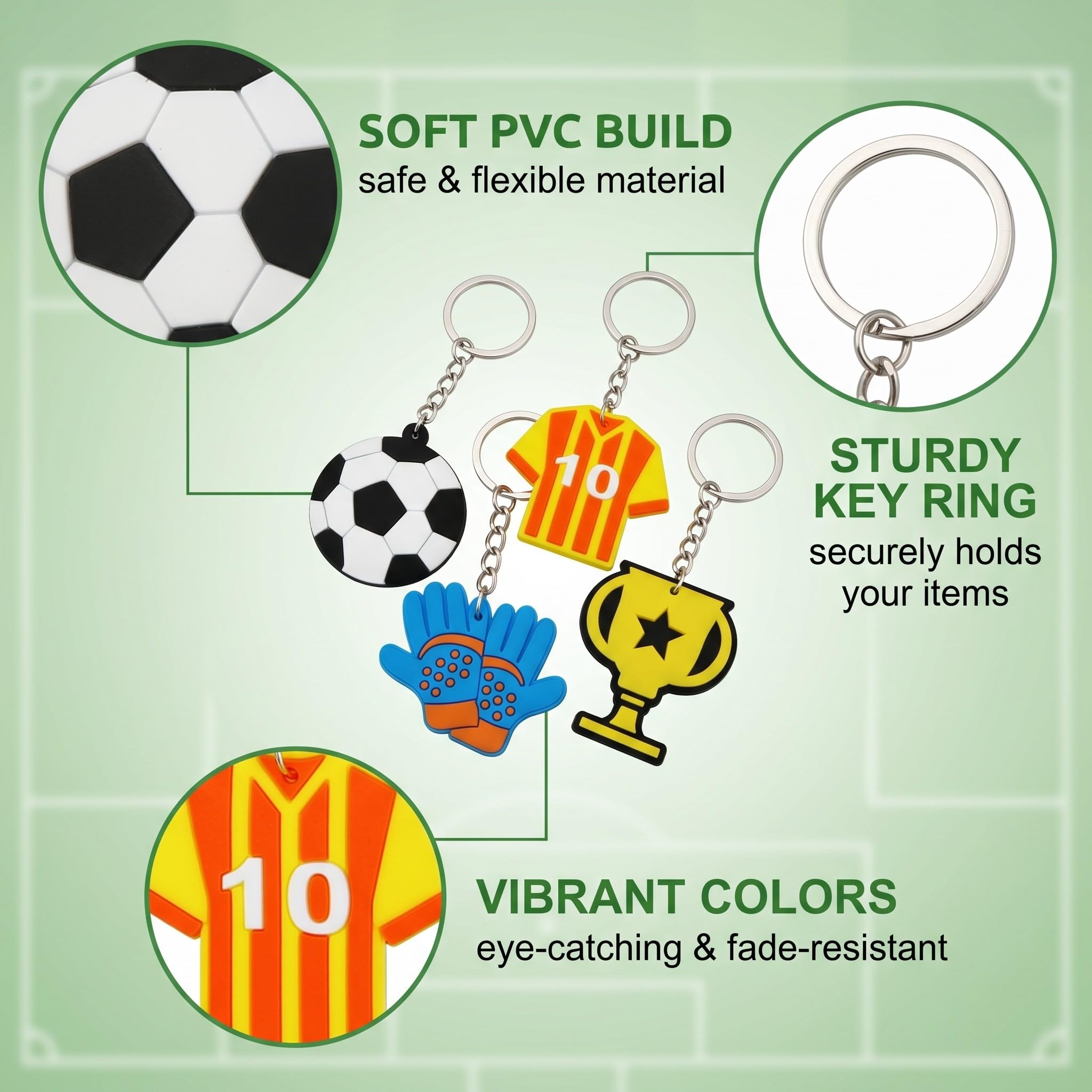 12 Pezzi Portachiavi Calcio per Bambini, Gadget Calcio e Portachiavi Pallone da Calcio in Silicone, Regalini Fine Festa Compleanno e Decorazione Zaino per Ragazzi e Ragazze
