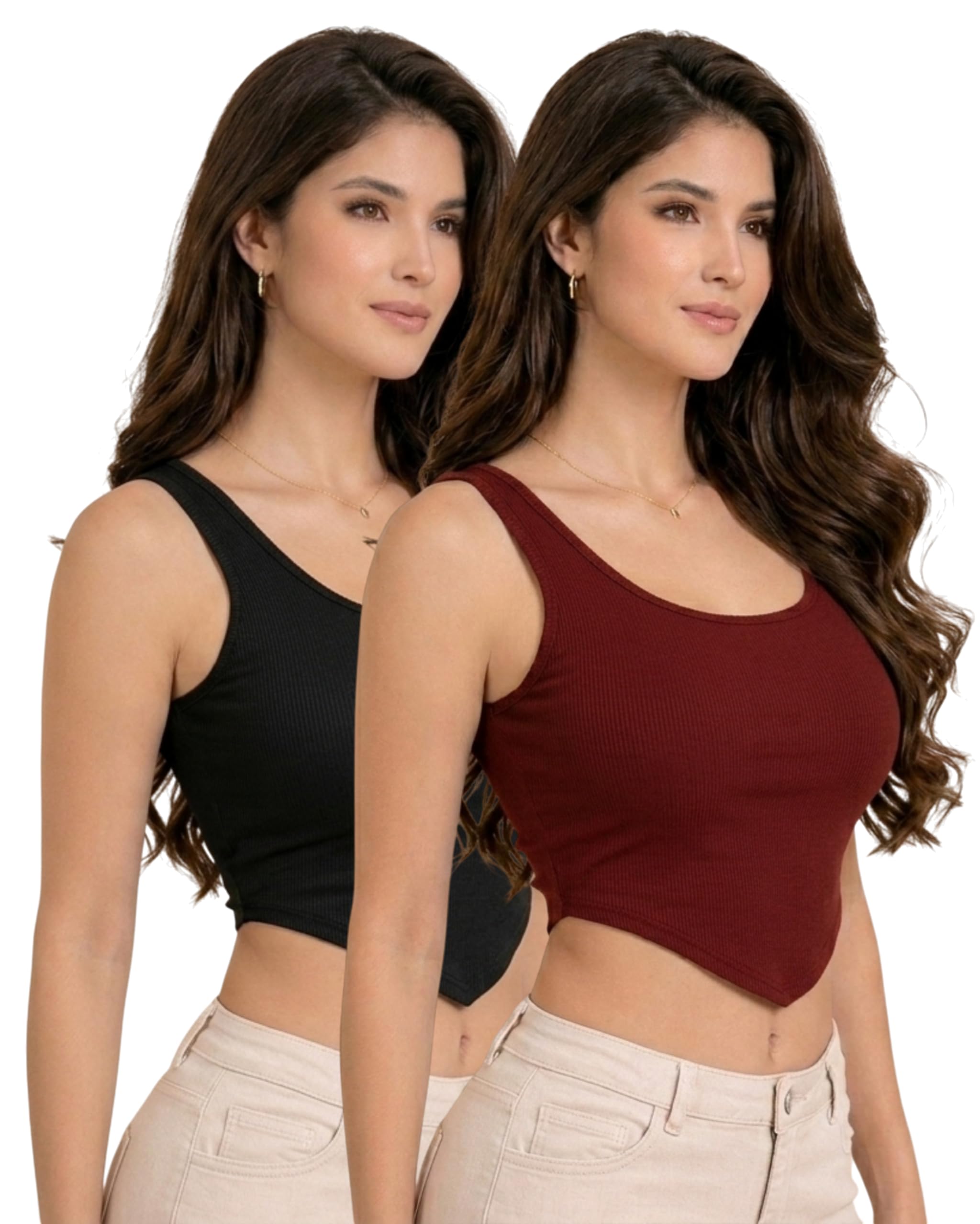 Women's Ribbed V-Bottom Crop Tank Top (Pack of 2) | Stylish Black & White Sleeveless Slim Fit Corset Style Tops | Premium Rib Knit Western Summer Wear Combo for Girls discount deal