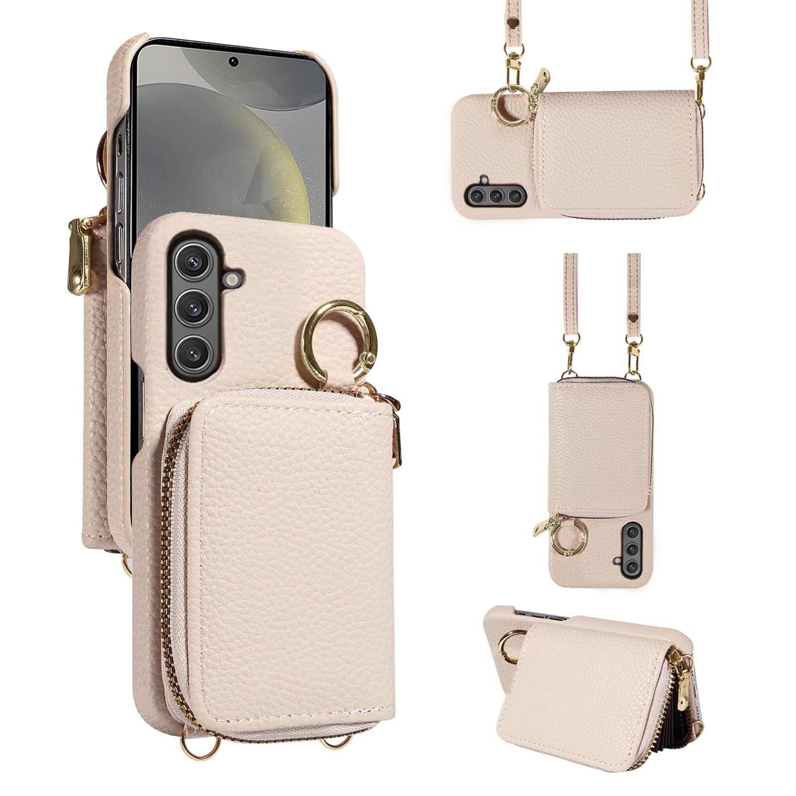Furiet Wallet Case for Samsung Galaxy S25 Plus S25+ 5G with Shoulder Strap Ring Buckle, Luxury PU Leather Zipper Flip Organ Purse Card Holder Stand