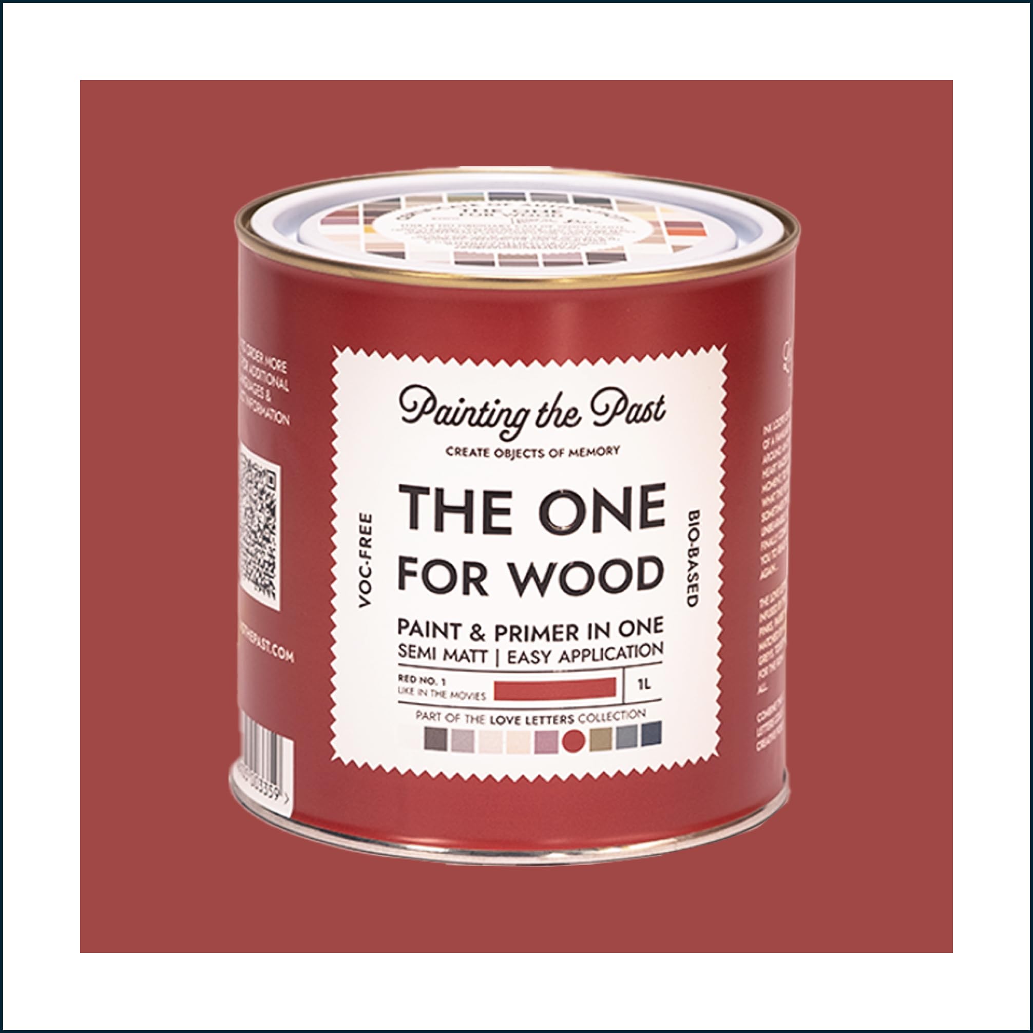 The One for Wood Paint & Primer 1L Red No. 1 Like In The Movies | Semi Matt Finish, Bio-Based & VOC-Free Formula for Wooden Furniture & Surfaces | Durable & Easy Indoor Home Decorating