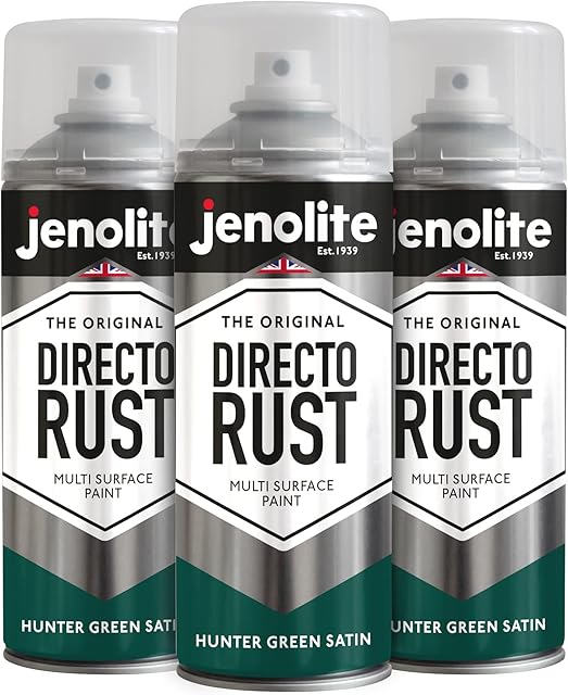 JENOLITE Directorust Hunter Green Satin | Multi Surface Spray Paint | For Use On Wood, Metal, Plastic, Ceramic & Rusted Surfaces | 3 x 400ml | RAL 6028