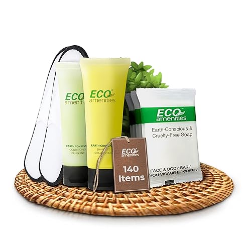 ECO Amenities Juego de artículos de tocador de hotel a granel de 140 piezas los artículos de tocador de viaje incluyen champú de 1.0 fl oz,