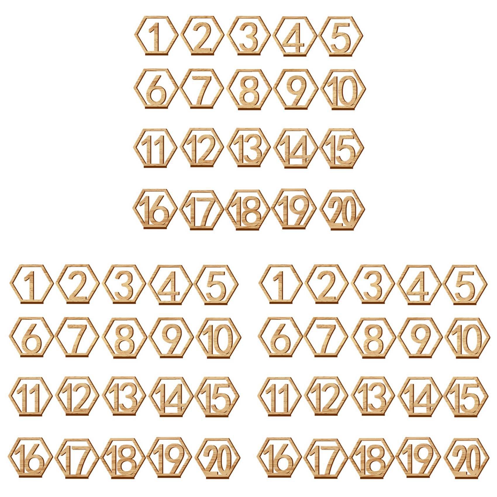 Hndhbfgrt 60X 1-20 Numbers Wood Signs Wedding Hexagon Table Number Wooden Table Numbers Rustic Wedding Engagement