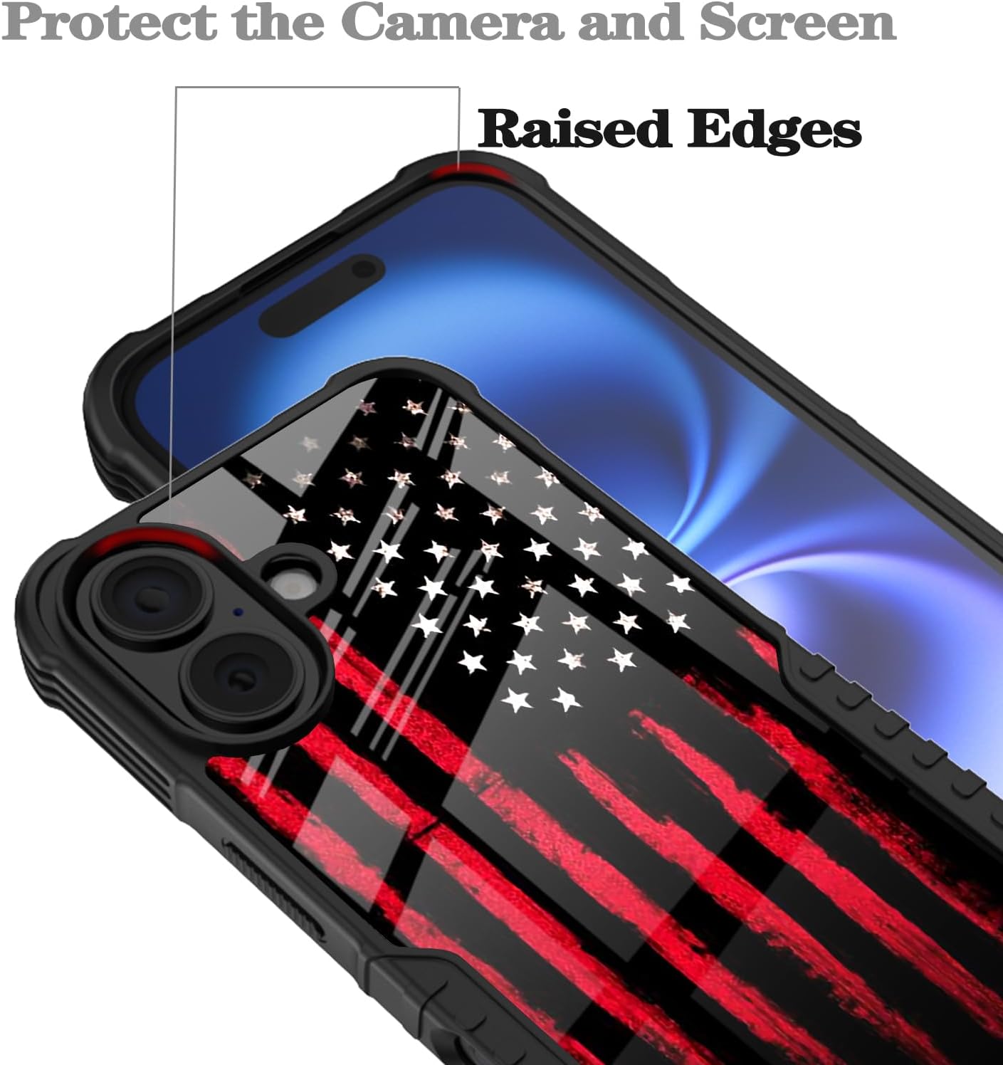 Compatible with iPhone 16 Case Black Red American Flag Design for Men Boys, [Shockproof Bumper] [Anti-Scratch] [Anti-Slip] Heavy Duty Protection Cover for iPhone 16 6.1'' - Image 5