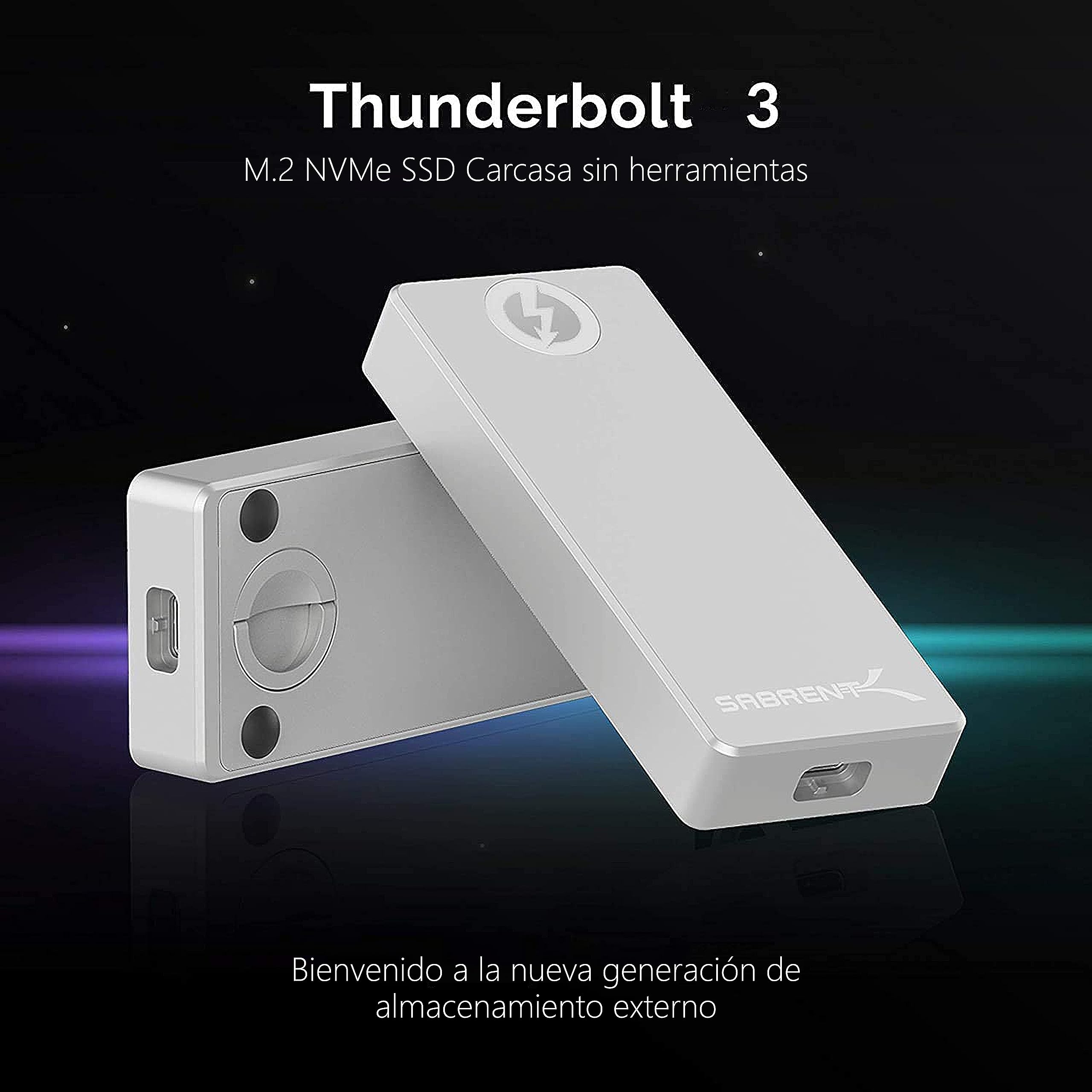 SABRENT Carcasa M.2 MVMe SSD Thunderbolt 3 | Velocidades hasta 1600MBps | Llave M 2280 SSD | Instalación sin Herramientas | Soporta UASP Y T.R.I.M [EC-T3NS]