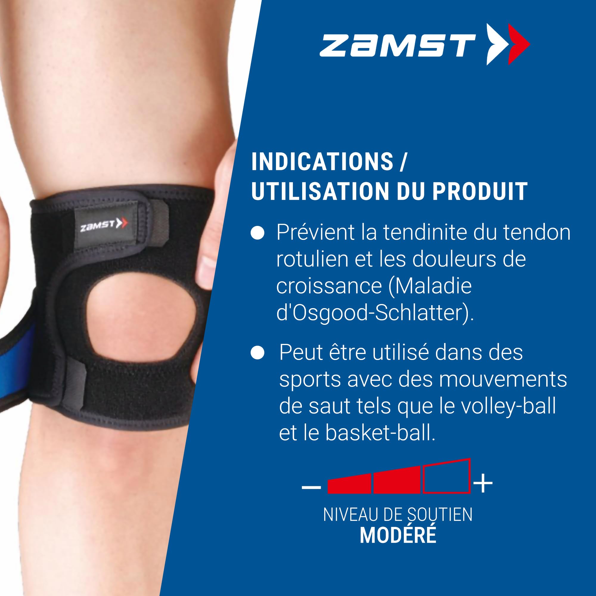 Zamst JK-1 Genouillère de Sport - Compression ajustable avec rembourrage rotulien intégré - Soutien du Genou - Enfants et Adultes - Taille S