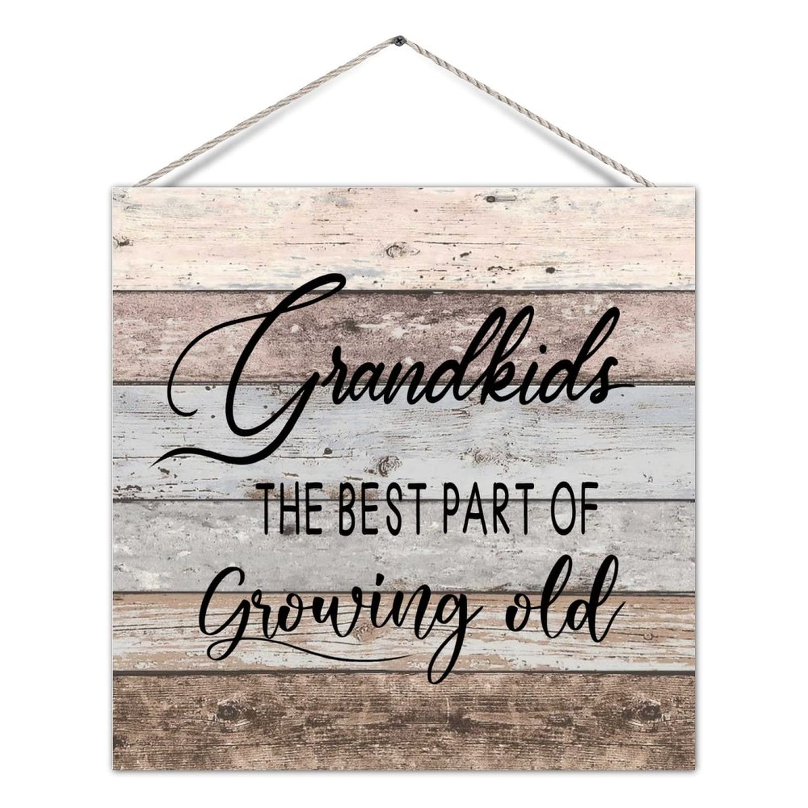 Farmhouse Wooden Pallet Plaque Grandkids The Best Part of Growing Old Classic Style Wood Home Sign with Sayings Quote Wooden Plank Hanging Sign Farmhouse Wall Hanging Decor for Bedroom Indoors