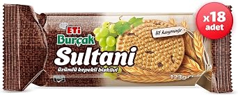 Eti Burçak Sultani Üzümlü Kepekli Bisküvi 123 g x 18 Adet
