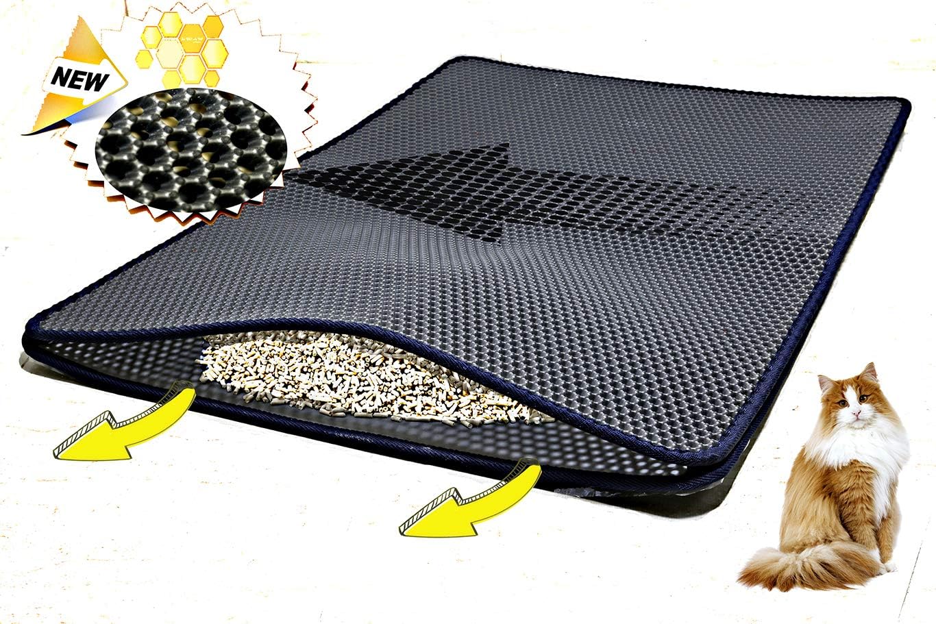HOLSEM Cat Litter Mat Extra Large (35 * 23 inch), Double-Layer Litter Tray Pad, Easy Cleaning Waterproof soft EVA, Paws Friendly Cat Feeding Mat, Litter Trapper Mat, Non-Toxic and durable, Soft on Paws