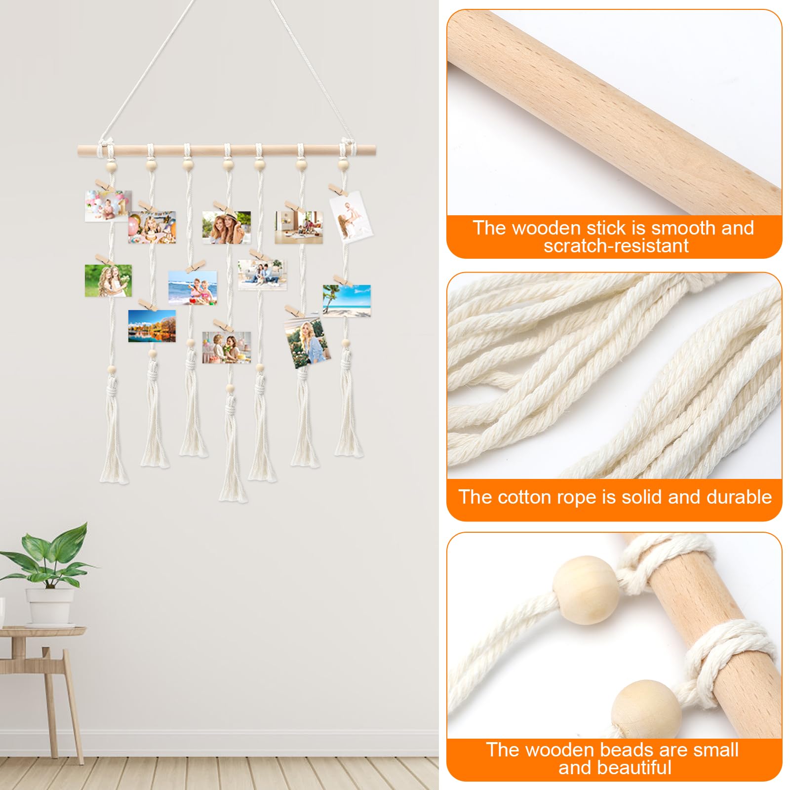 Porte-Photo Mural "Pêle-Mêle" En Bois Avec 30 Clips Et Tableau Ardoise | Pour Photos, Cartes, Décorations Personnalisées - 5