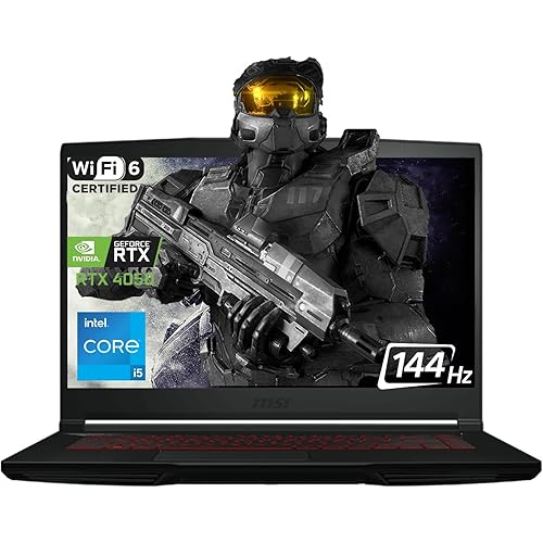 msi GF63 Thin Gaming Laptop, 15.6" FHD 144Hz, Intel i5-12450H, RTX 4050, 16GB RAM, 512GB NVMe SSD, Windows 11, Aluminum Black