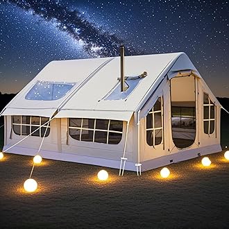 SULQING Blow Up Tents 6-8 Man Inflatable Camping Tent, 10㎡ Large Glamping Tent with Stove Hole, Quick To Set Up,Easy Setup Large Family Air Tents 4 Season 3000mm Waterproof Pop-Up Pump Up House,