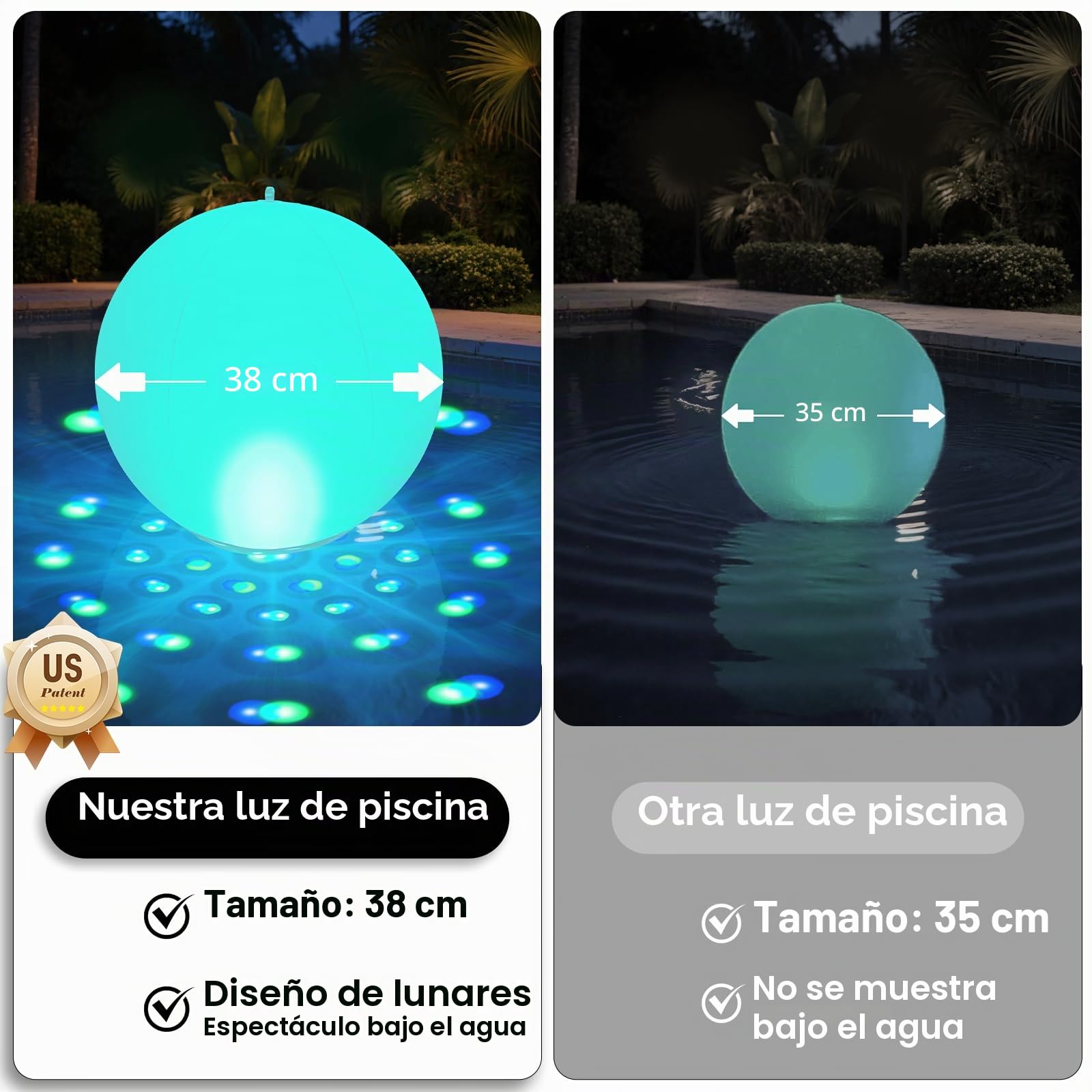 KingSom 2026 Luces Flotantes Piscina Solares, Ø38cm Inflables Bolas Luces para Piscina, Luz Solar Piscina Flotante Que Cambian de Color, Impermeables IP68 Bolas de Luz LED para Piscina Jardin-2 Piezas