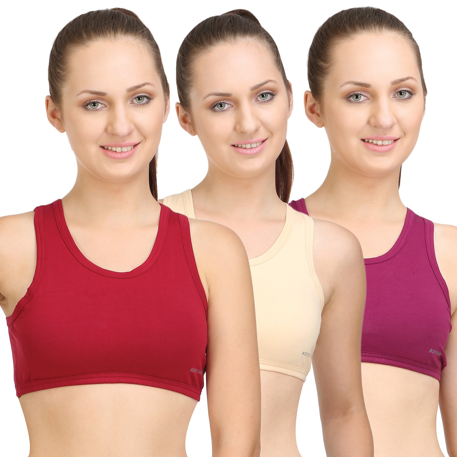 bodycare Pack of 3 Sports Bra in Maroon-Skin-Wine Color - E1610MHSWI-picture-28
