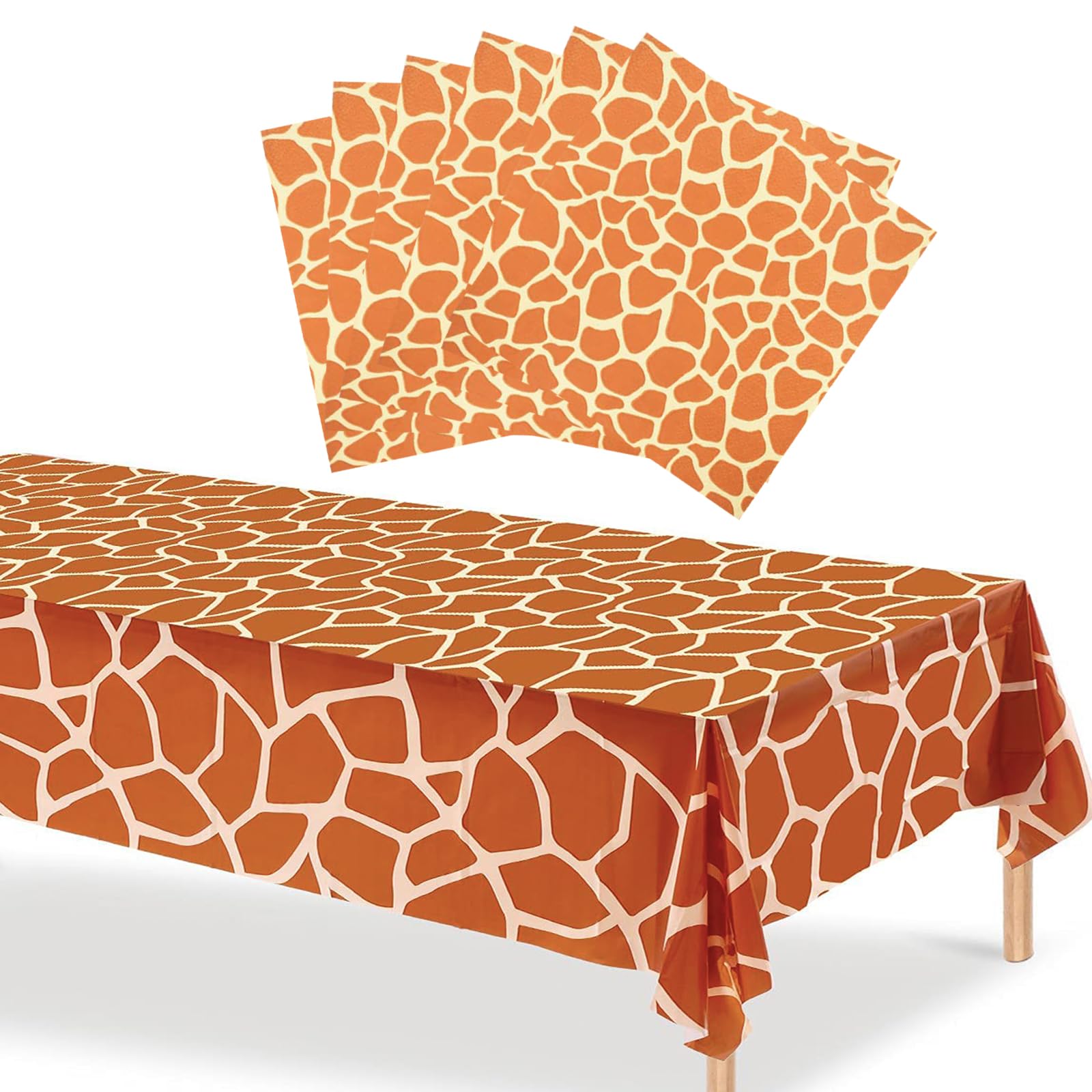 Jungle Safari Animals Party Tablecloth and Napkins Set,21P Giraffe Print Party Tableware Set Table Decorations, Plastic PVC Tablecover and Serviettes for Kids Jungle Safari Zoo Animals Party Supplies