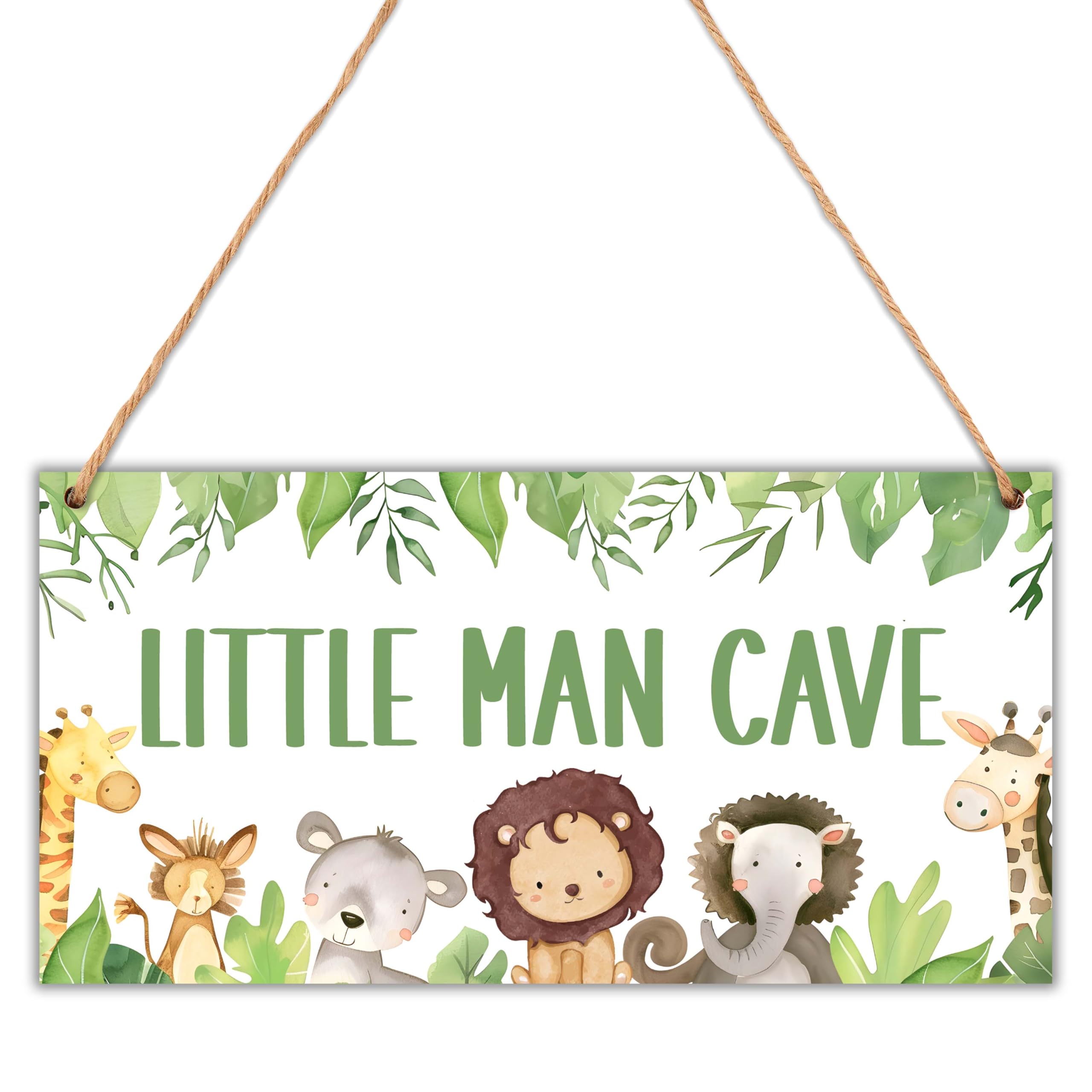 Patcate Little Man Cave Sign, Woodland Boys Room Wall Hanging Decor, Wild Safari Nursery Decorations for Toddler Boy, Playroom Classroom Decor - 6"x12