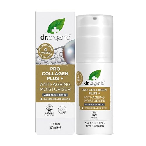 Dr. Organic Pro Collagen Plus + Crema hidratante antienvejecimiento con perla negra  Piel firme y suave, reduce las arrugas, (todo tipo de piel)