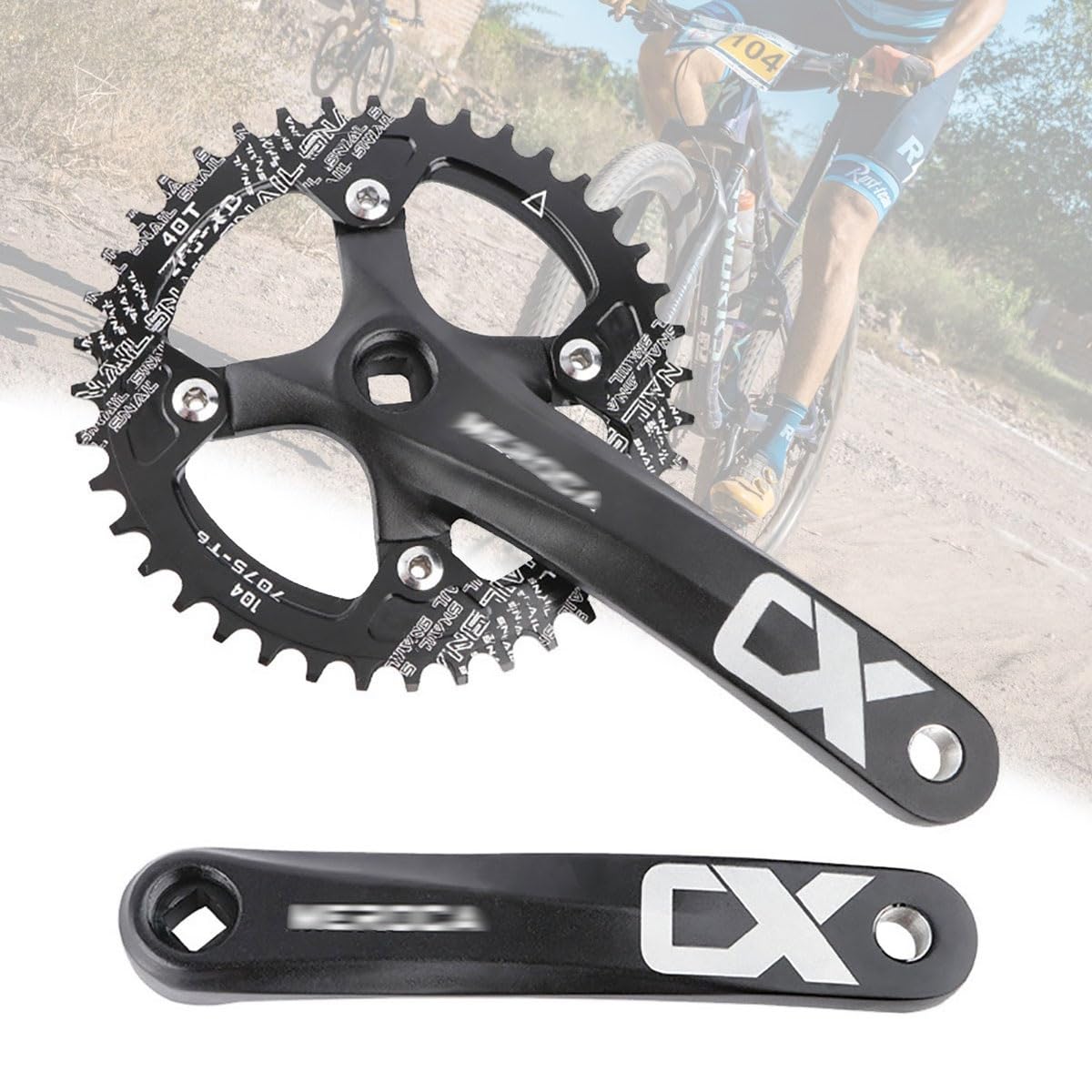 HZXQCVB 170mm Square Taper MTB Crankset Mountain Bike Single Speed Crankset 104 32T/34T/36T/38T/40T/42T Chainring And Bolts Bicycle Crank Arm Set(Svart,40T)