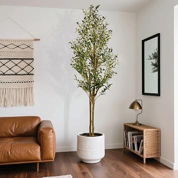 Artificial Olive Tree 7FT Tall Olive Trees Artificial Indoor with Branches and Fruits Fake Olive Tree Artificial Plants Indoor Faux Olive Tree for Home Office Decor