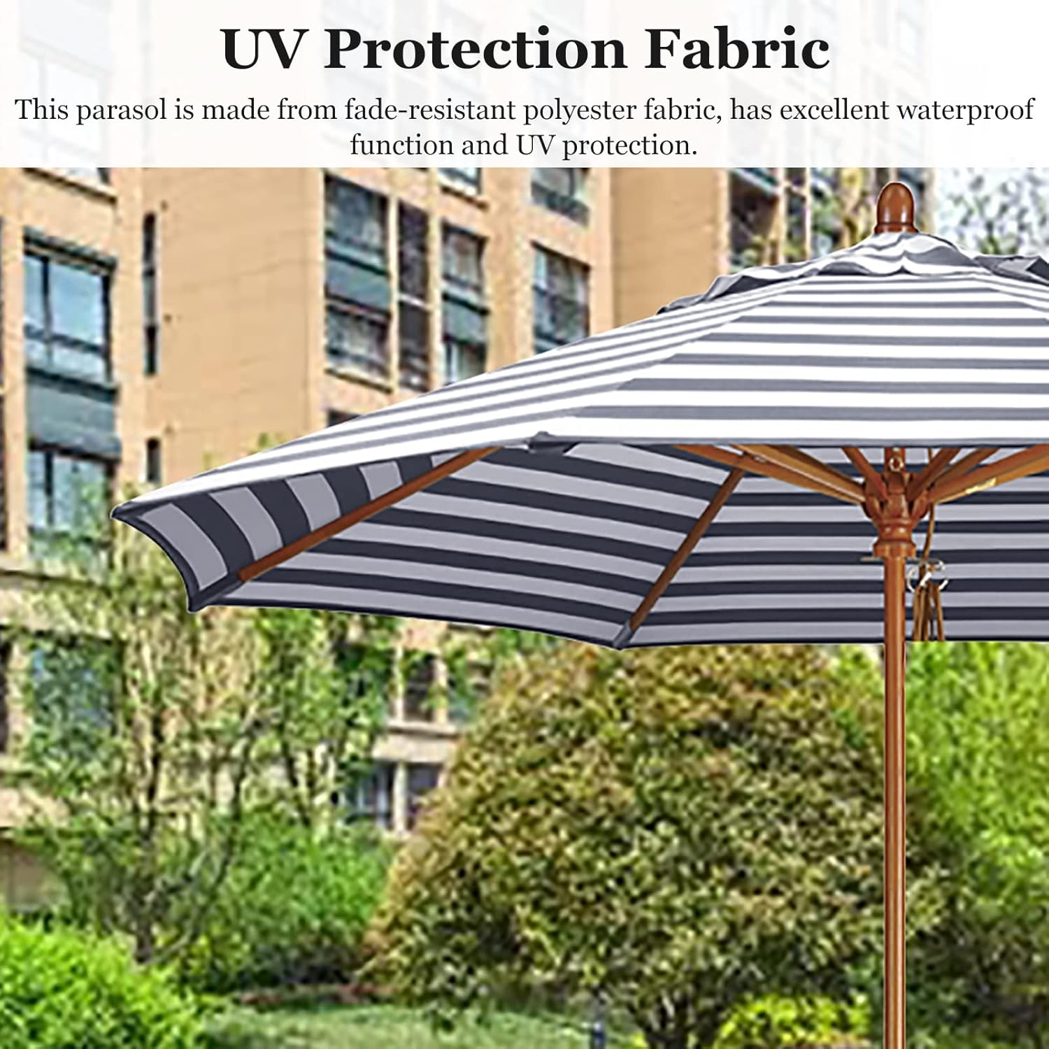 Patio Umbrella Stripe Shade Umbrella for Outdoor, Sun-Resistant Waterproof Polyester Garden Umbrella, Restaurant Water Park Beach Gazebo Market Table Umbrella,Kaki-A